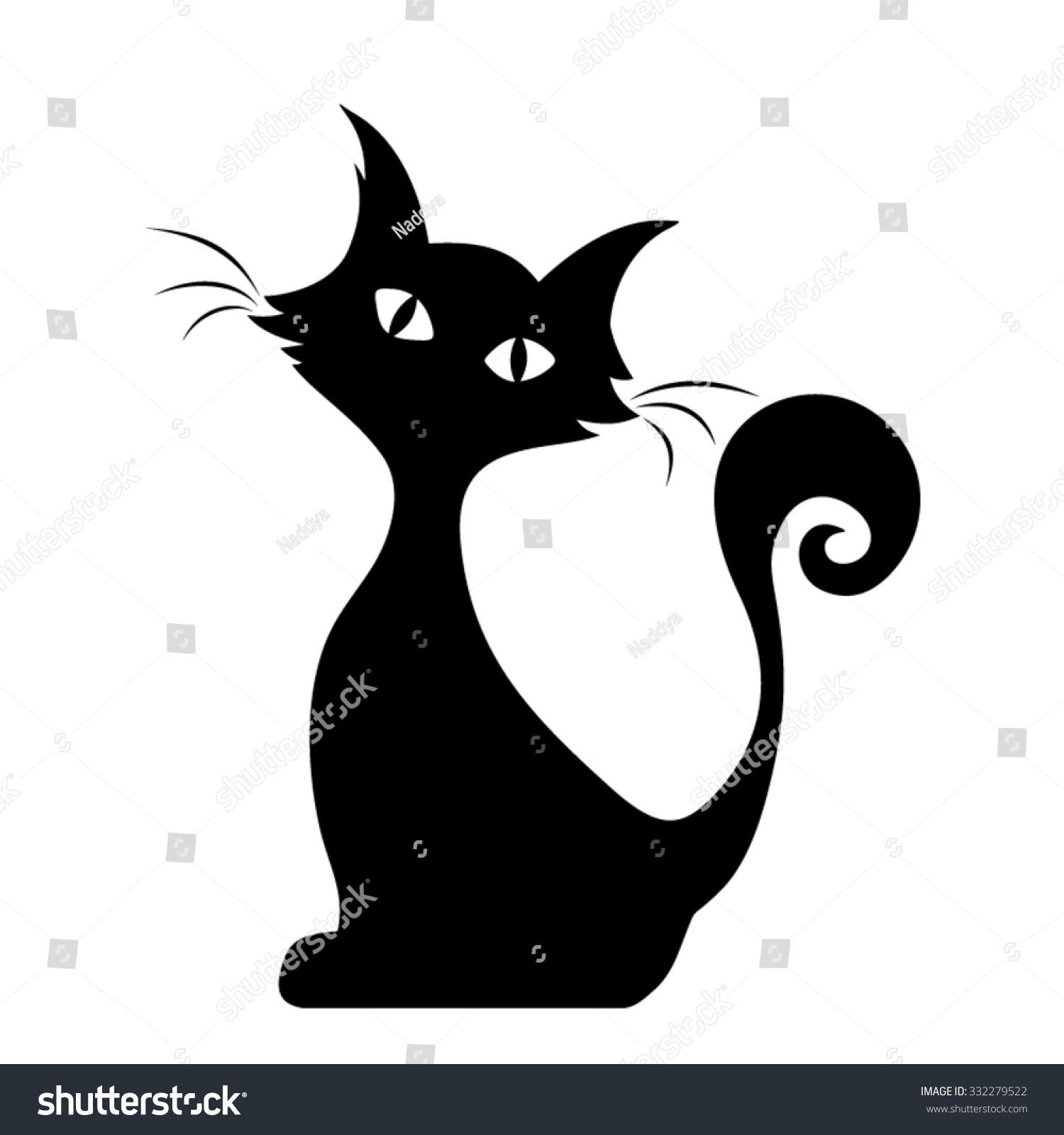 Vector Black Silhouette Sitting Cat Stock Vector 332279522 - Shutterstock