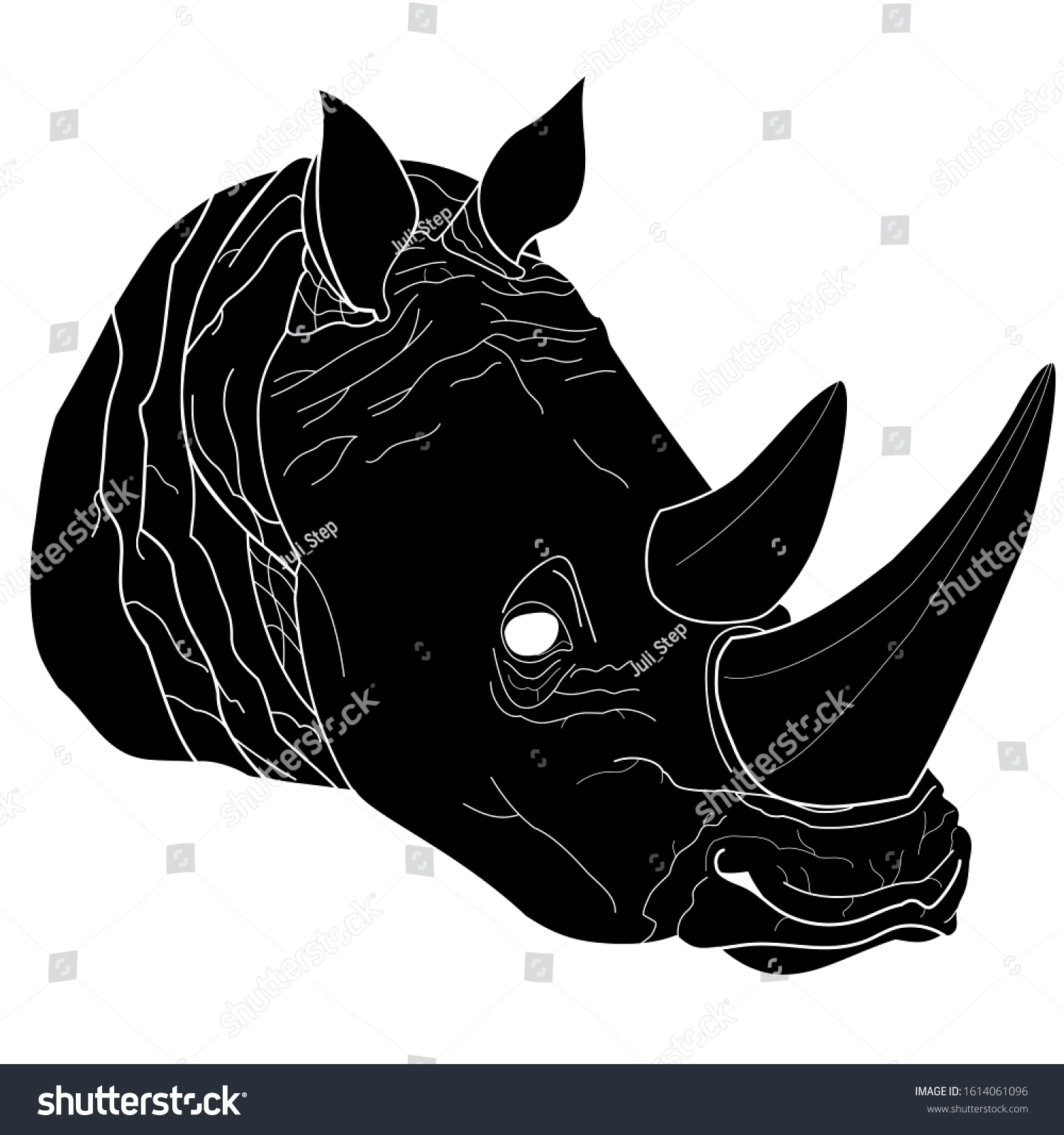 Vector Black Silhouette Rhinoceros Head Isolated Stock Vector (Royalty ...