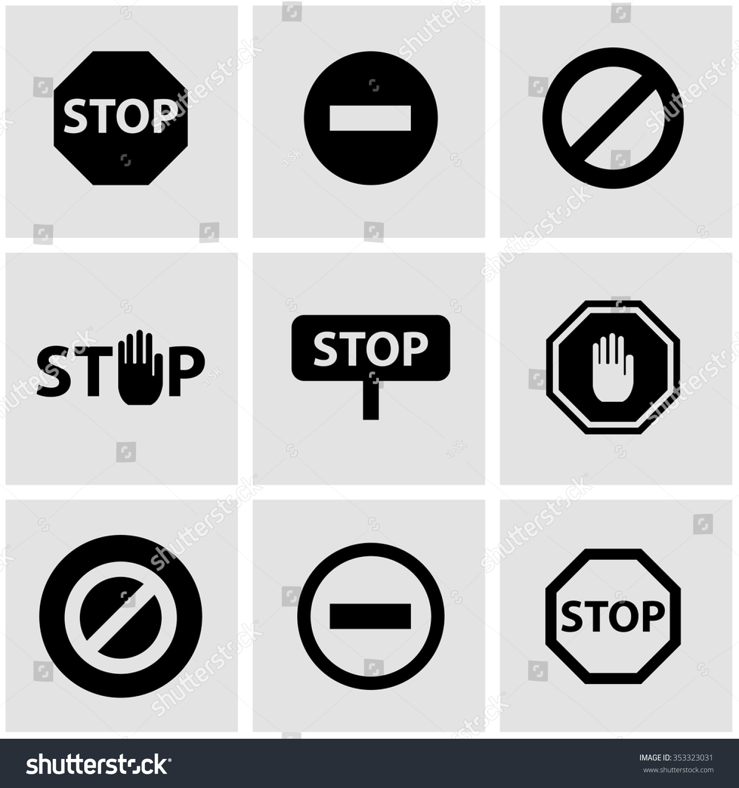 Vector Black Stop Sign Icon Set. - 353323031 : Shutterstock