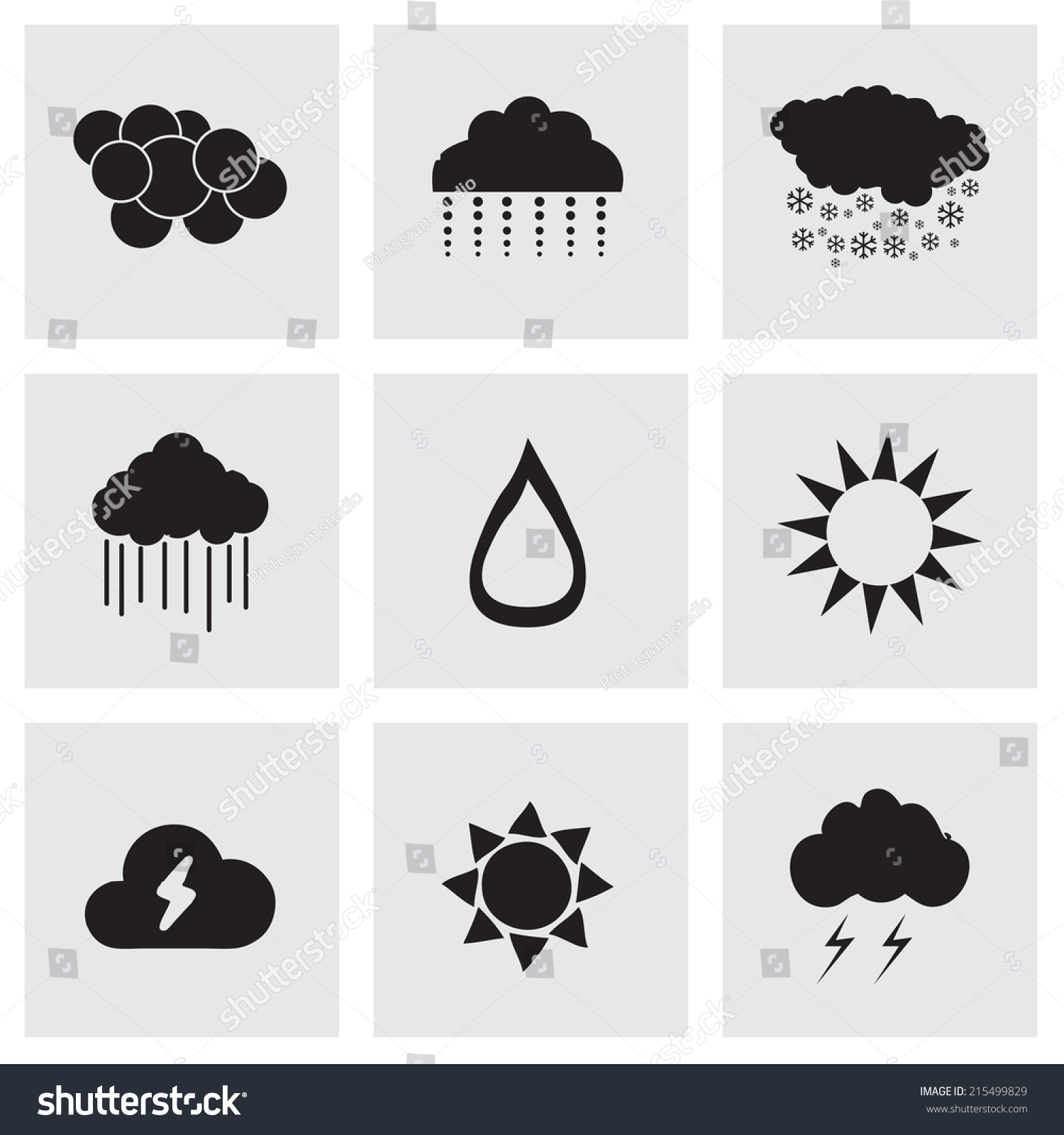 Vector Black Weather Icons Set On Stock Vector (Royalty Free) 215499829