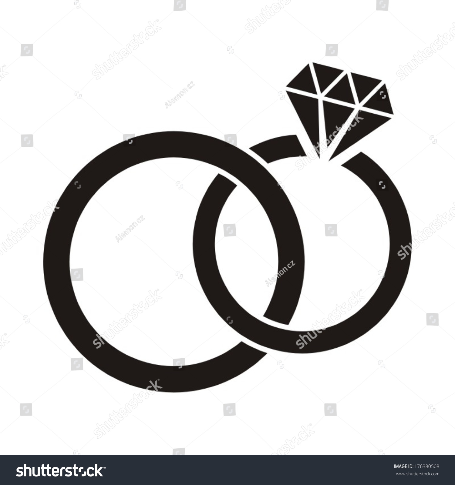 Vector Black Wedding Rings Icon On White Background - 176380508 ...