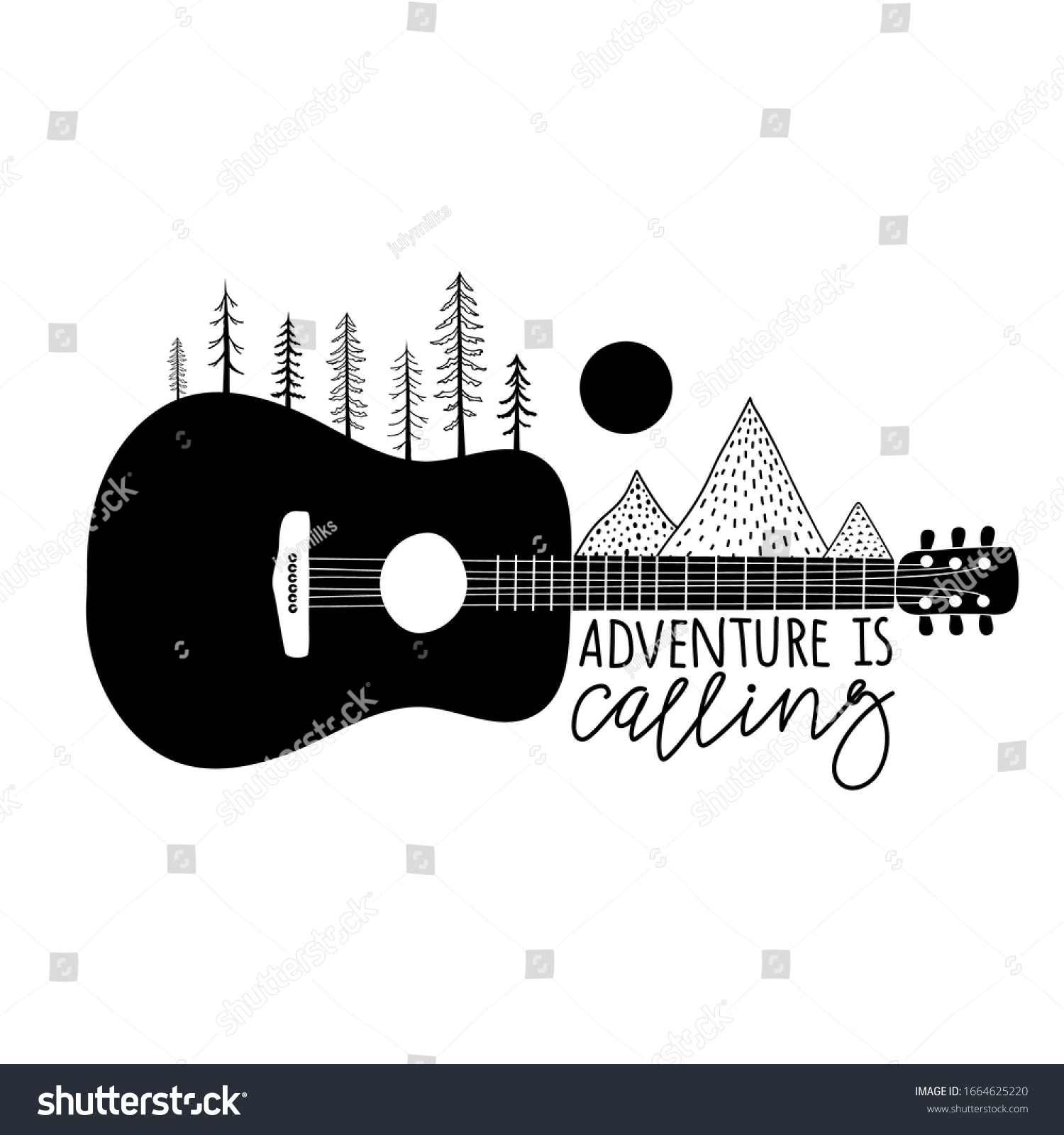 Vector Black White Illustration Acoustic Guitar Stock Vector (Royalty ...