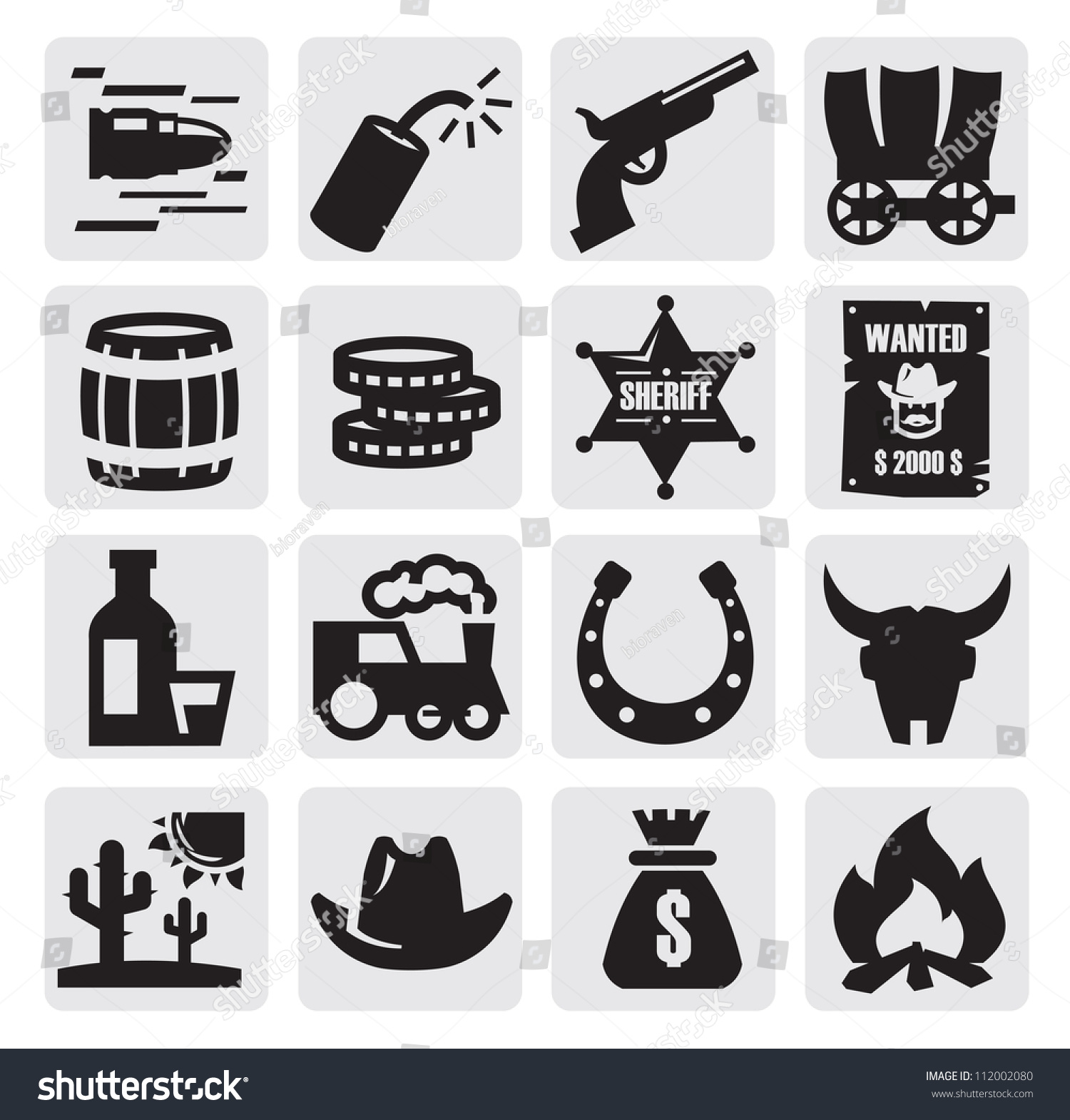 Vector Black Wild West Icon Set Stock Vektor 112002080 