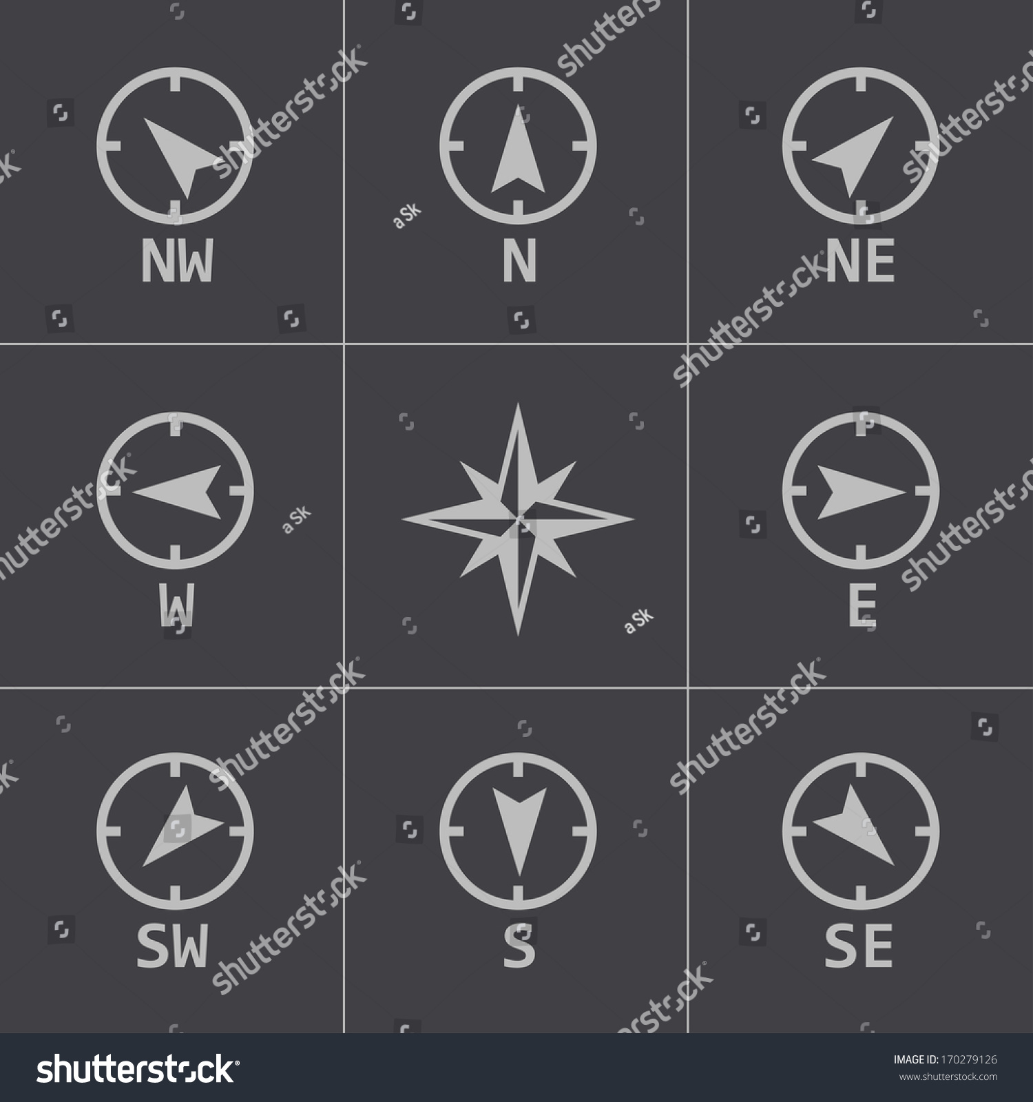 Vector Black Wind Rose Icons Set Stock Vector Royalty Free 170279126 Shutterstock