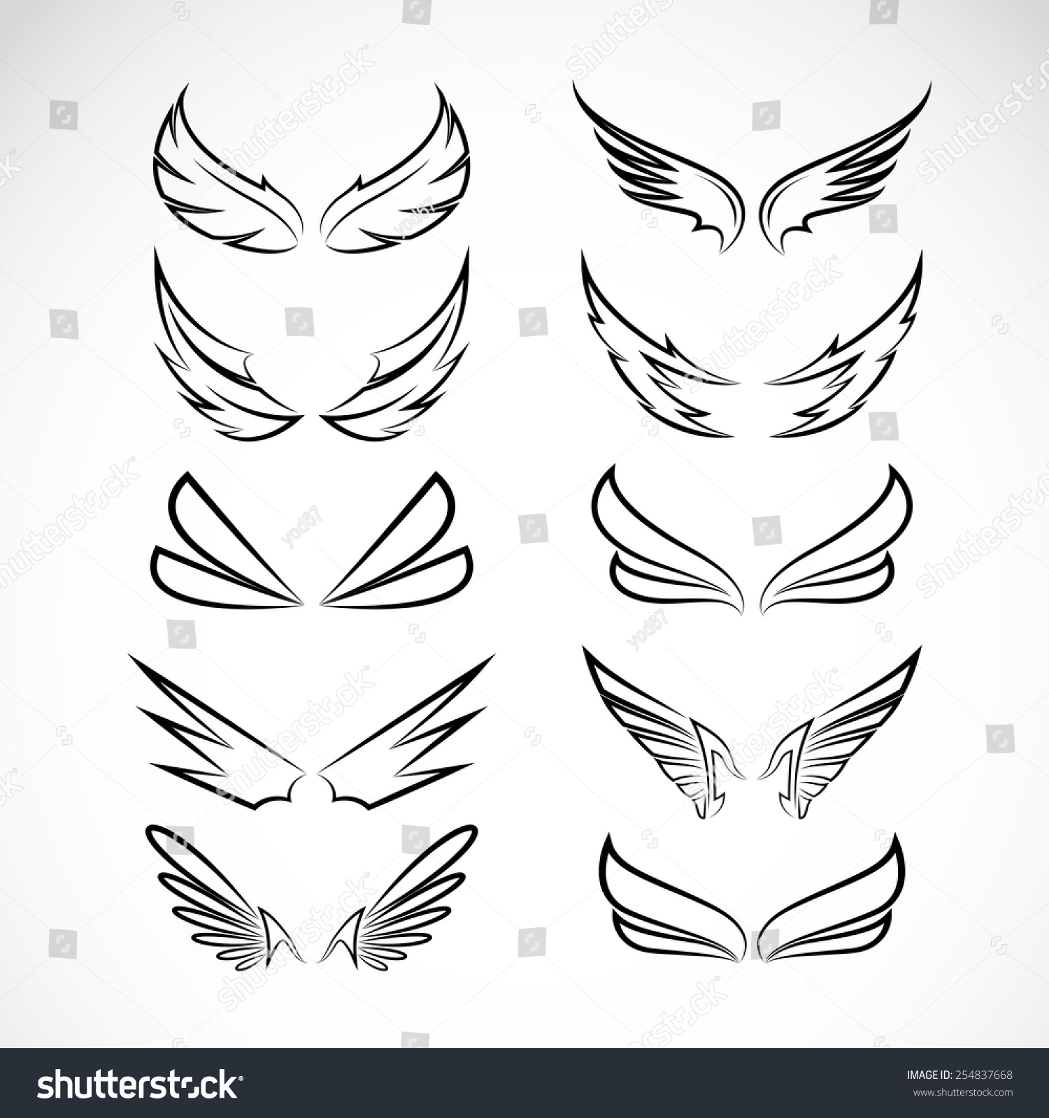 Vector Black Wing Icons Set On Stock Vector 254837668 - Shutterstock