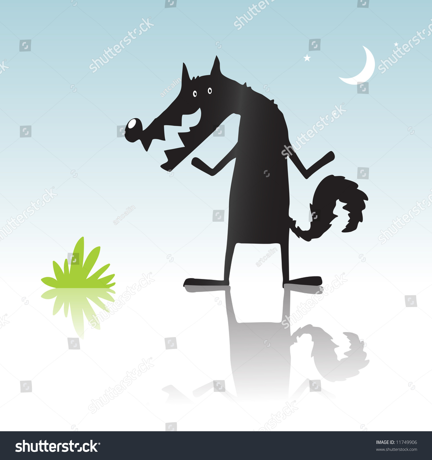 Vector Black Wolf Illustration Cartoon Character Stock Vector (Royalty