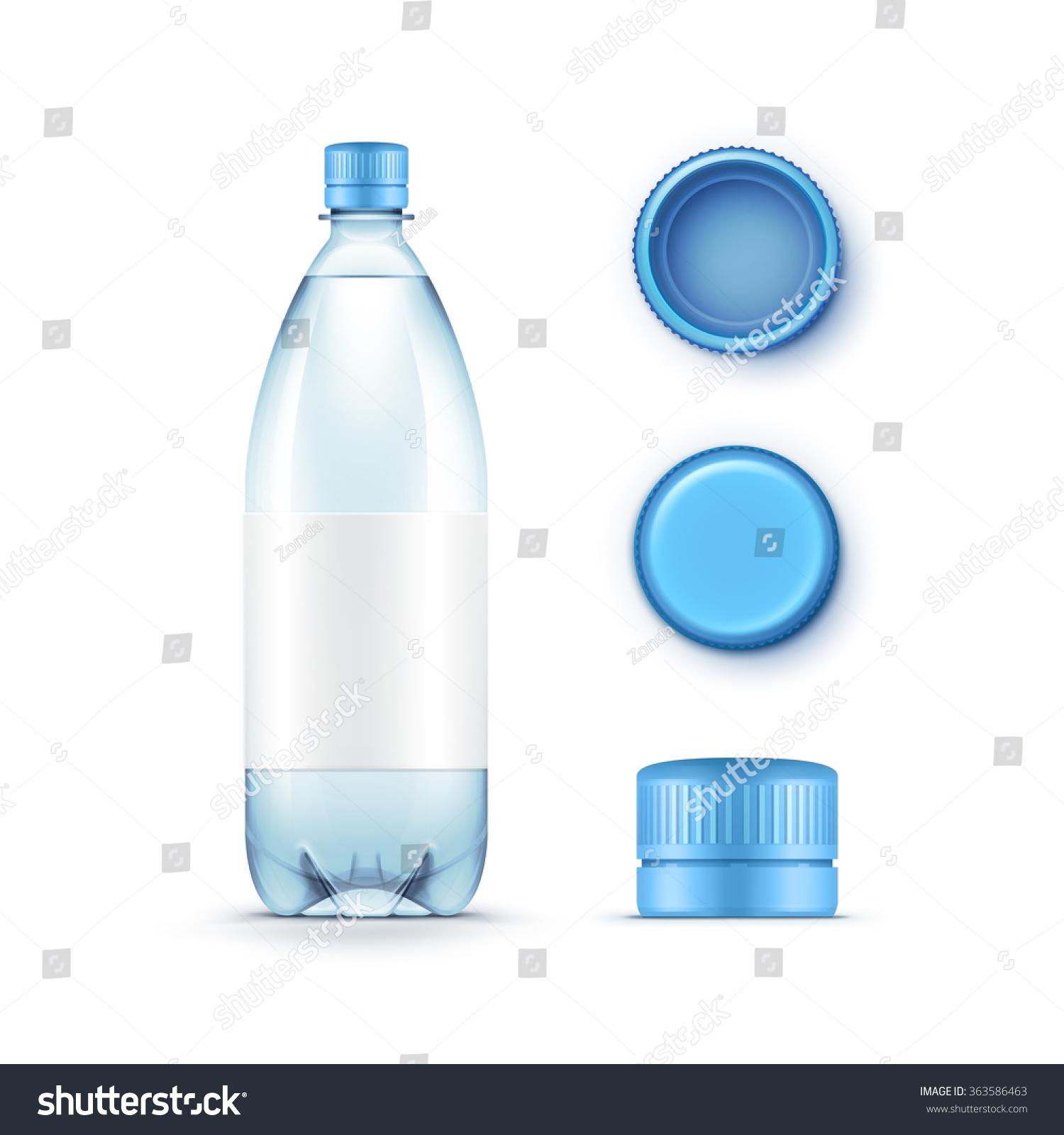 SVG of Vector Blank Plastic Blue Water Bottle with Set of Caps Isolated on White Background svg