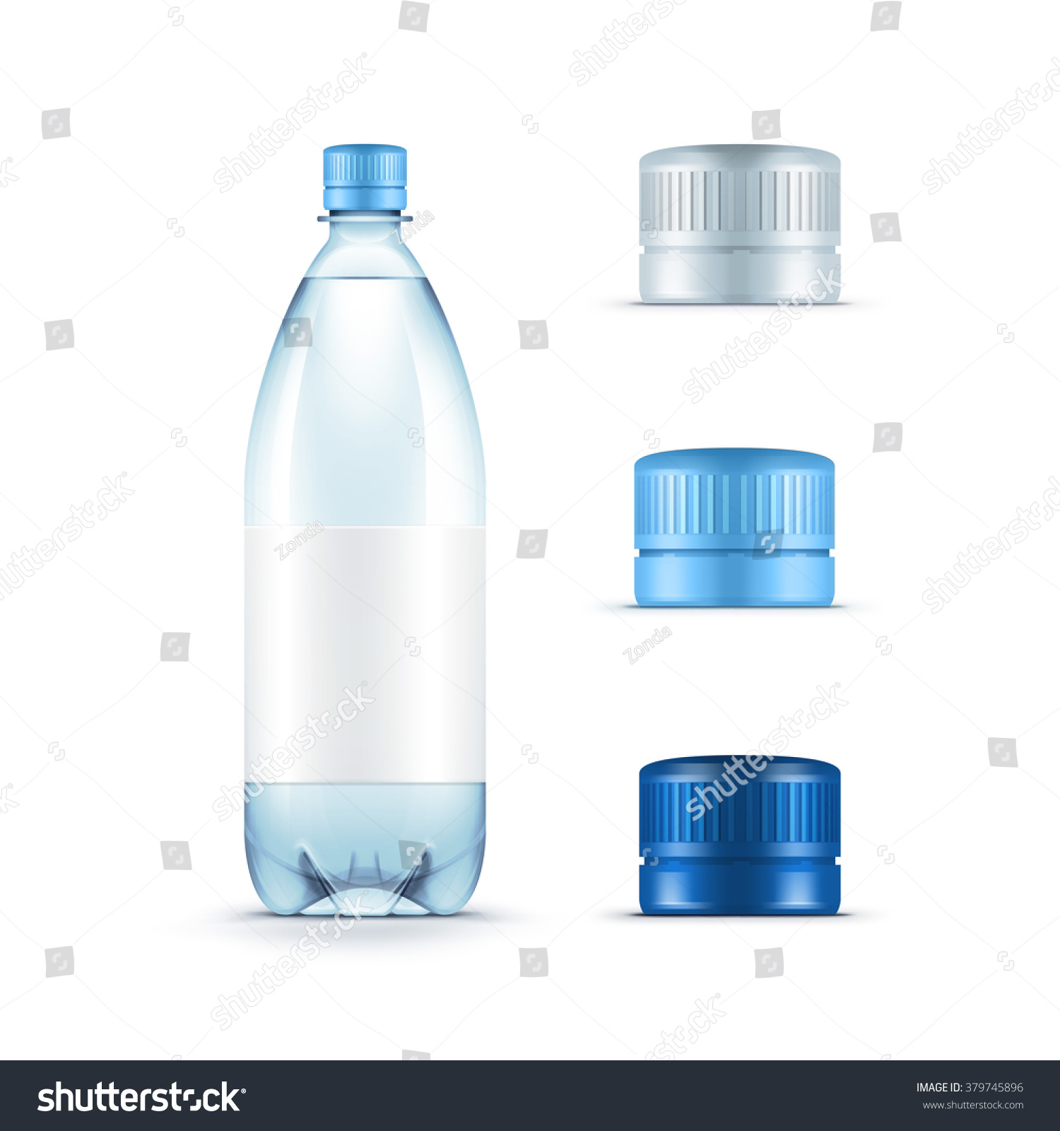 SVG of Vector Blank Plastic Blue Water Bottle with Set of Caps Isolated on White Background svg
