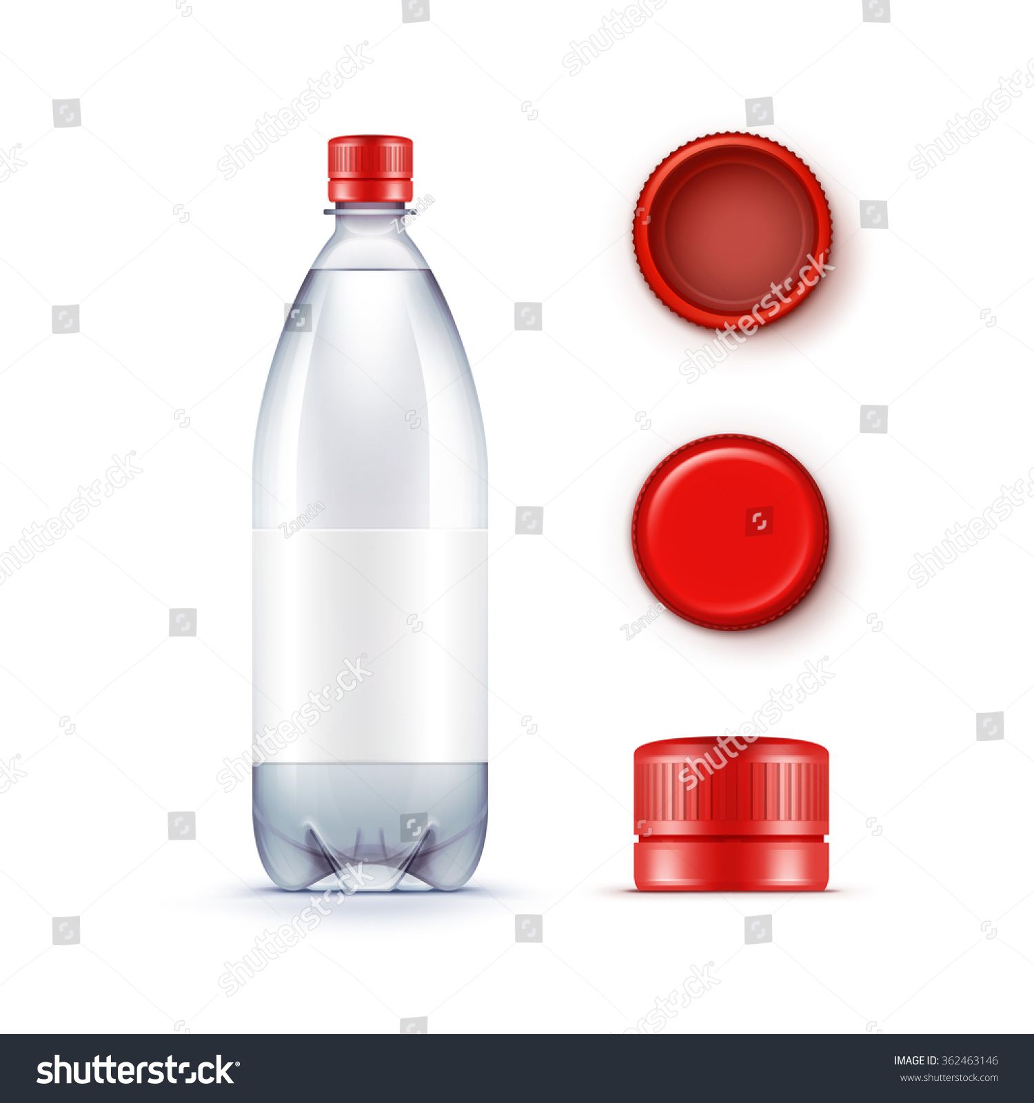 SVG of Vector Blank Plastic Blue Water Bottle with Set of Red Caps Isolated on White Background svg