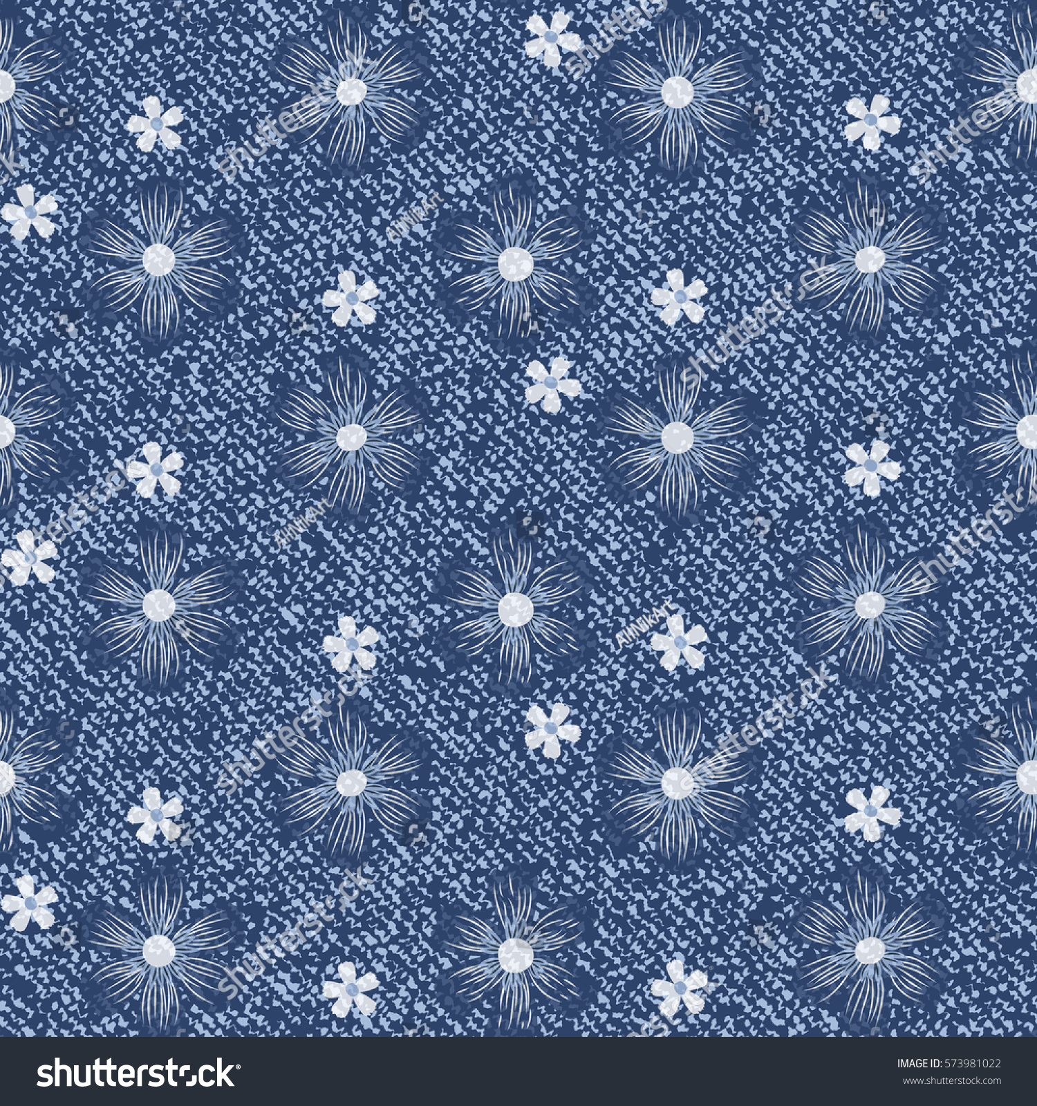 Vector Blue Jeans Background Flowers Daisies Stock Vector