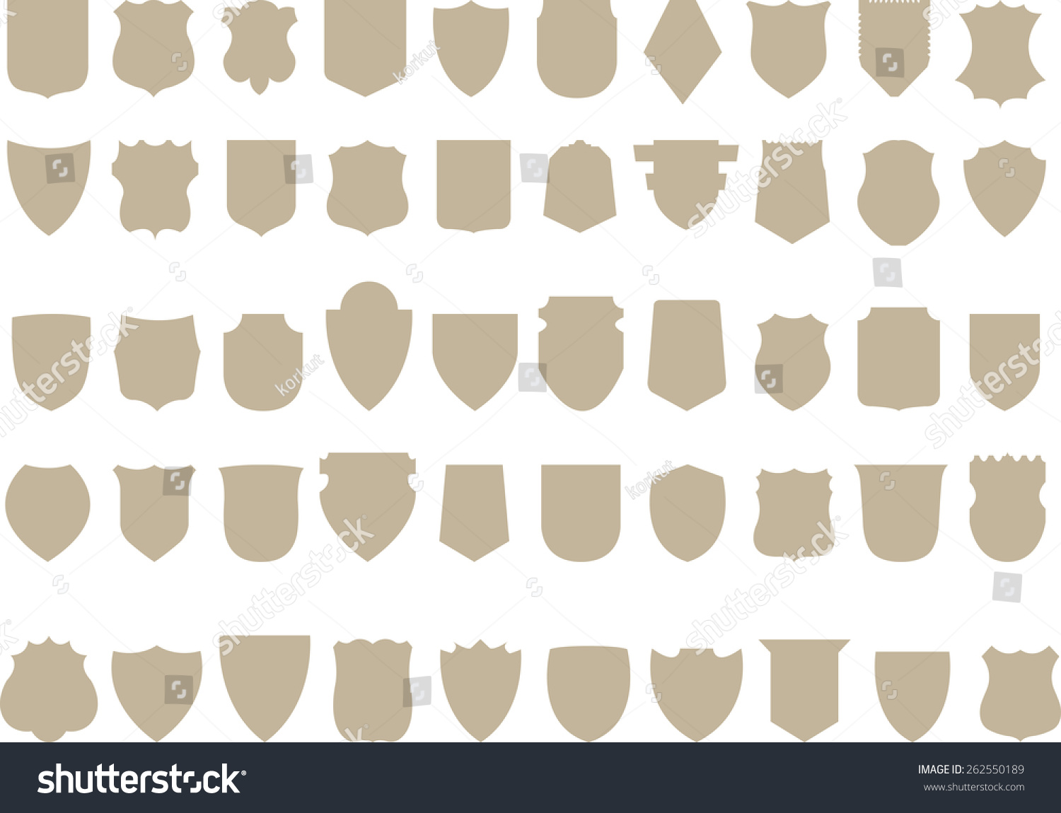 Vector Brown Shields Set 50 Shields Stock Vector (Royalty Free) 262550189