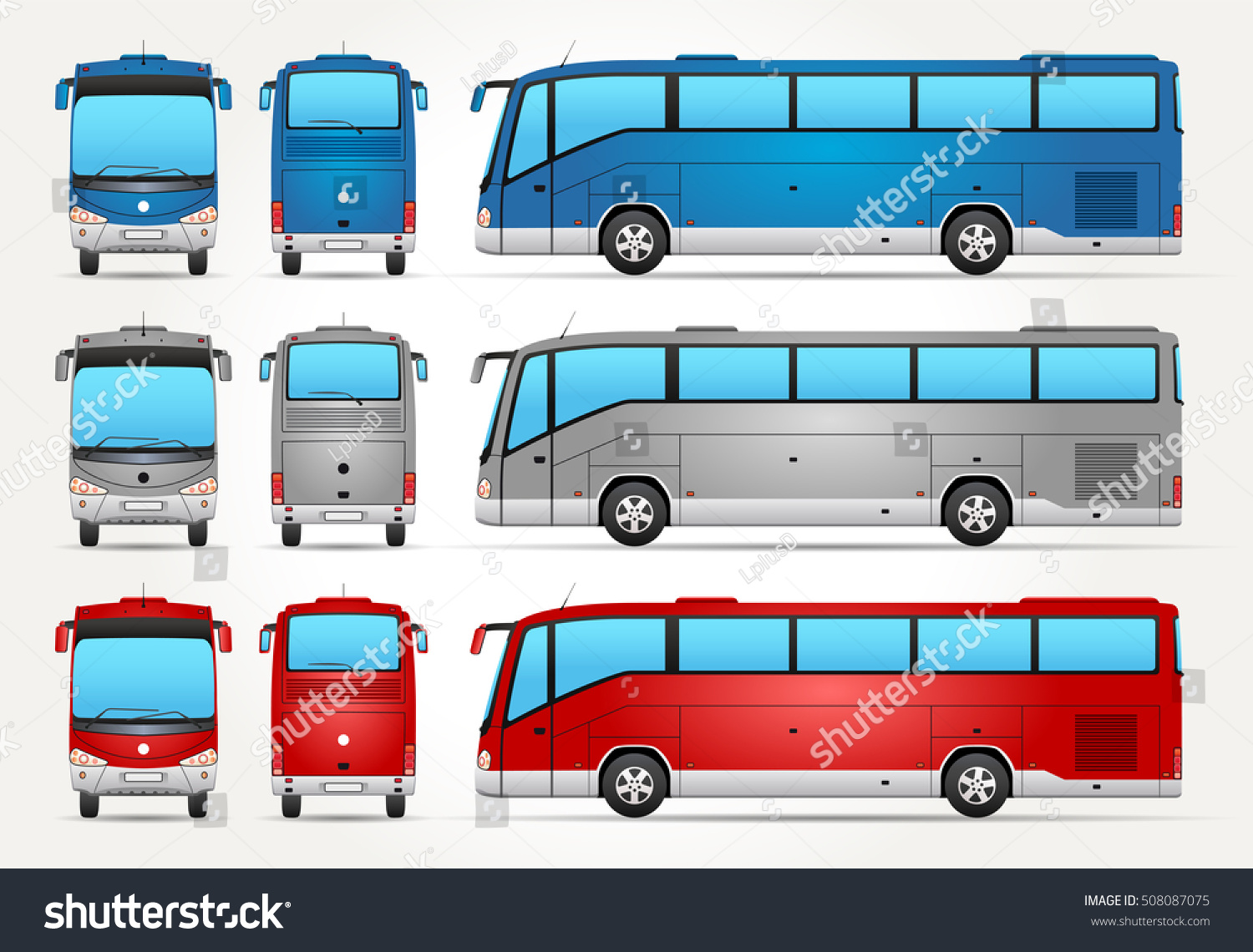 Vector Bus Front Back Side View: เวกเตอร์สต็อก (ปลอดค่าลิขสิทธิ์) 508087075