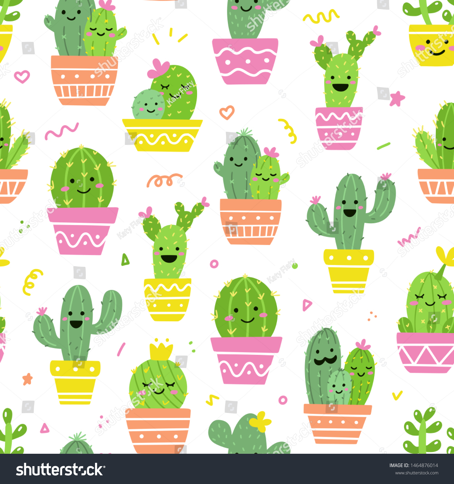 Vector Cactus Seamless Pattern Kawaii Cacti Stock Vector Royalty Free