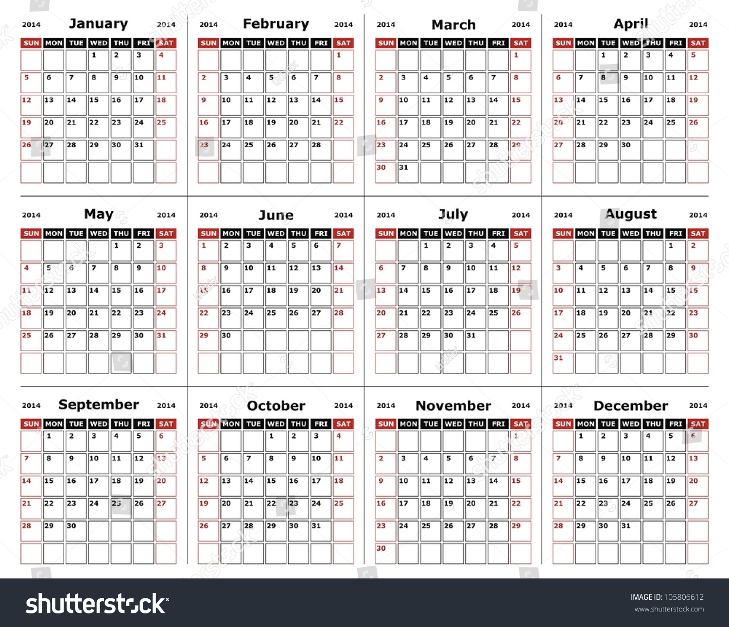 Vector Calendar Design 2014 Stock Vector (Royalty Free) 105806612 ...