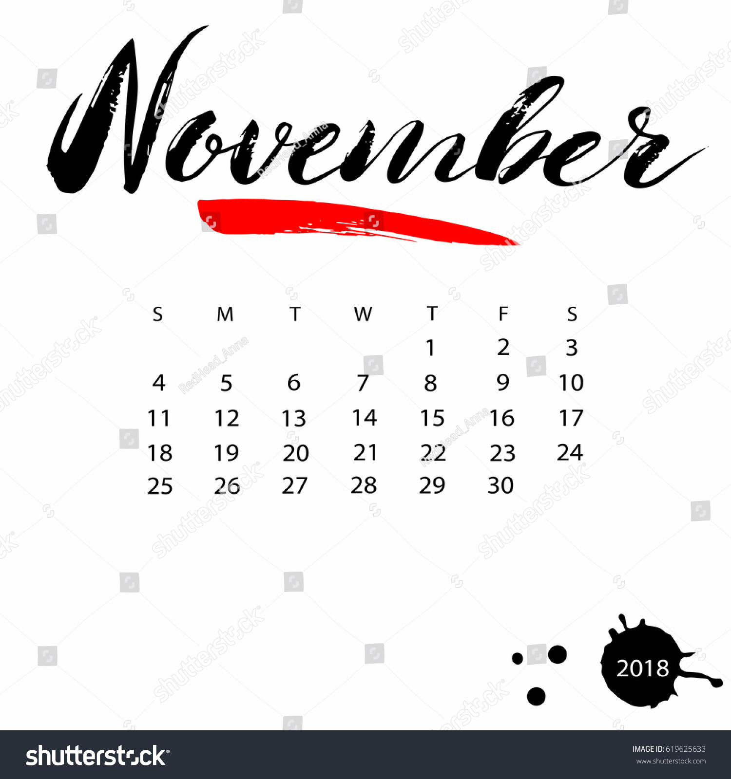 Calendar Typography Vector : Vector calendar november hand drawn stock Calendar Typography Vector : Vector calendar november hand drawn stock