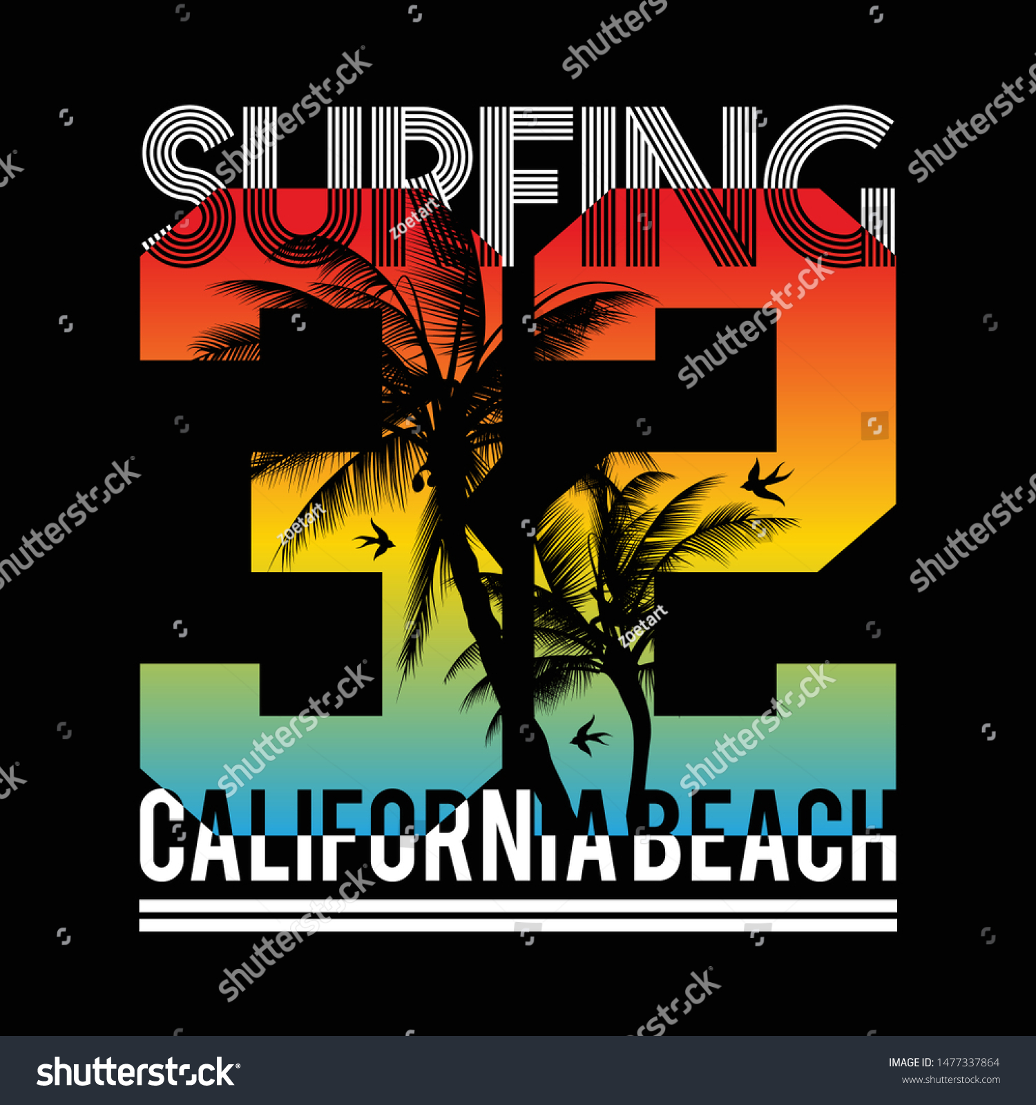 Vector California Beach Typography Graphics Tshirt Stock Vector ...