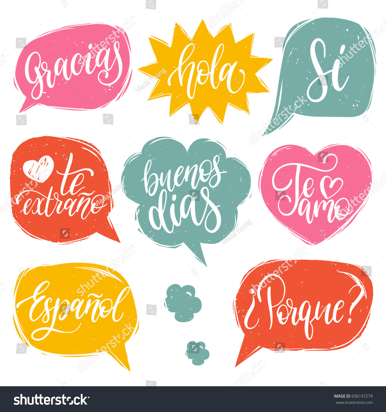 Vector calligraphic set of spanish translation of Thank You Good Day Why I