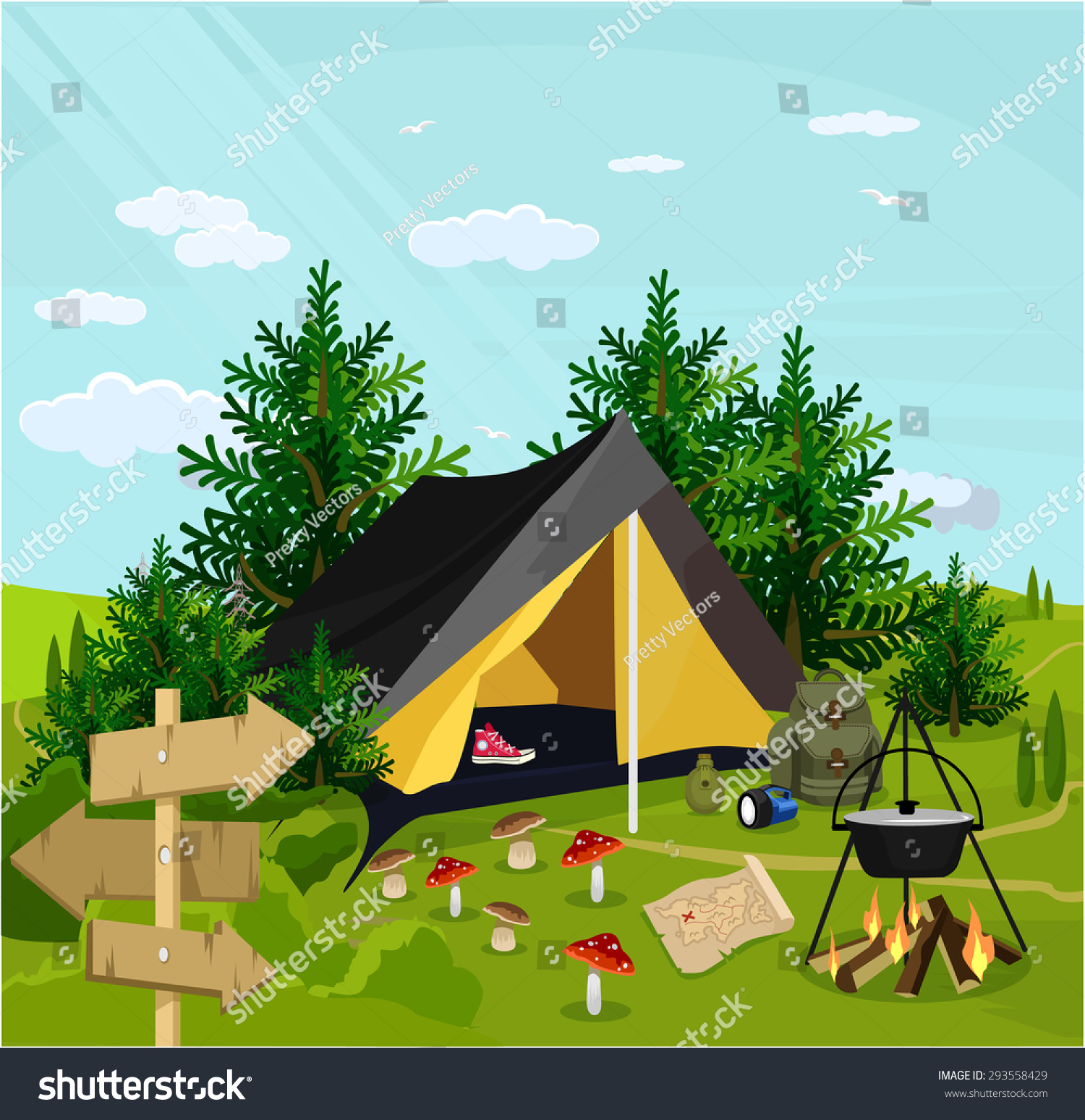 Vector Camp Flat Cartoon Illustration - 293558429 : Shutterstock