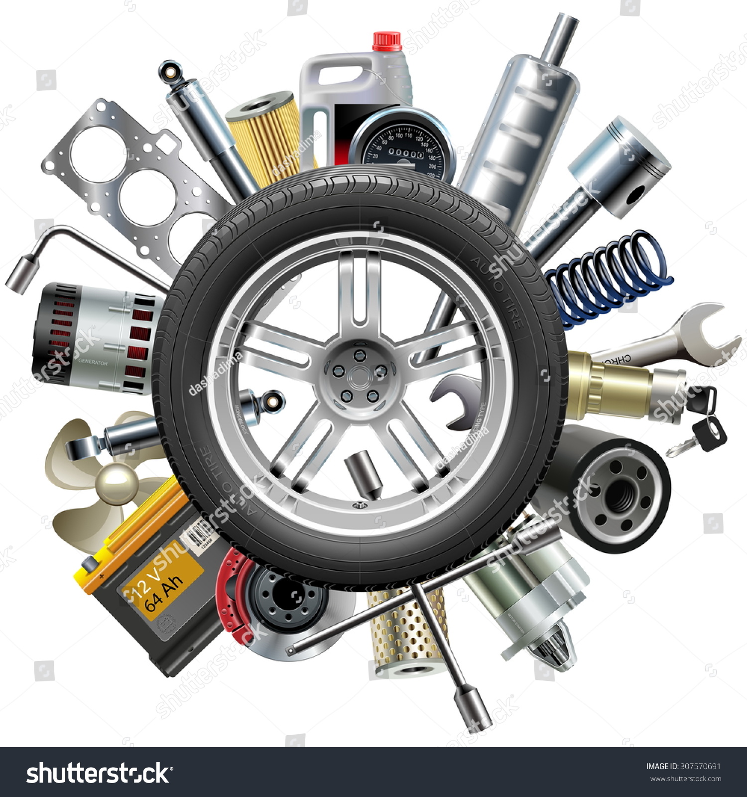 SVG of Vector Car Spares Concept with Wheel svg