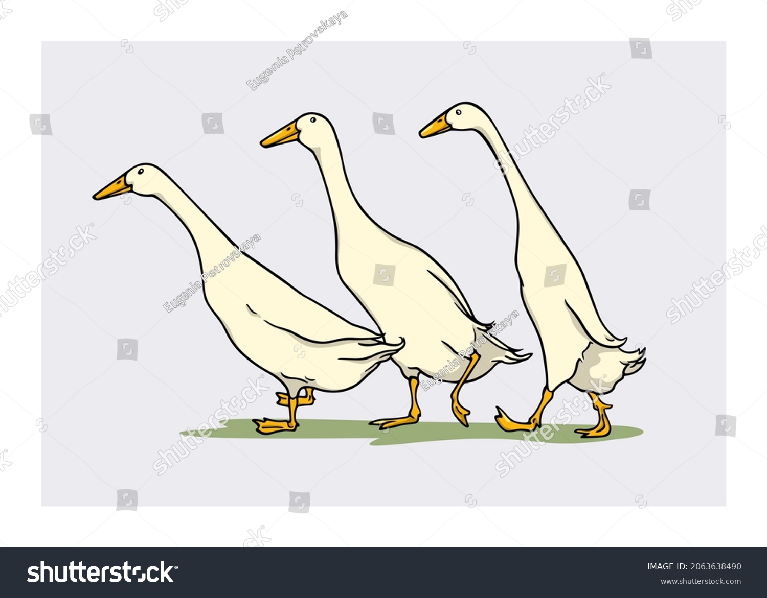 SVG of Vector card with a group of cute hand drawn white Indian Runner ducks. Ink drawing, graphic style. Beautiful farm products design elements. svg