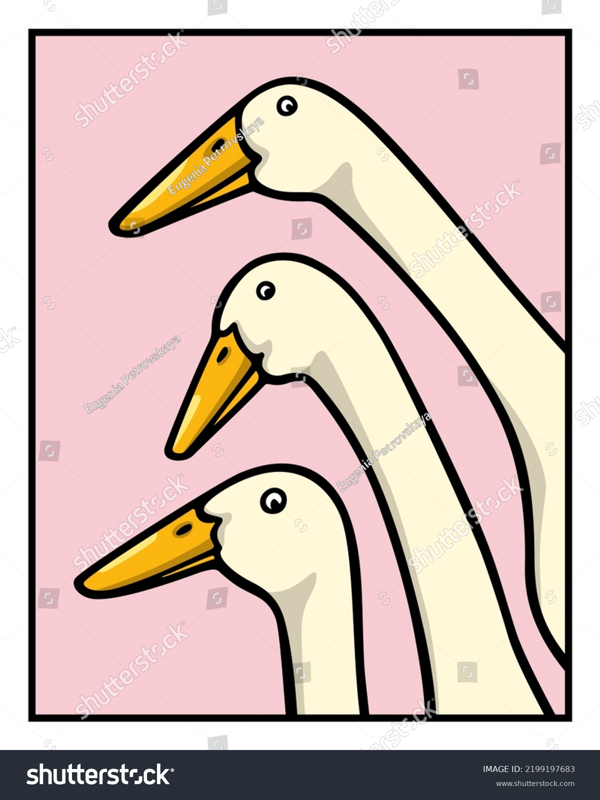 SVG of Vector card with a hand drawn portrait of a group of cute white Indian Runner ducks. Ink drawing, graphic style. Beautiful farm products design elements. svg