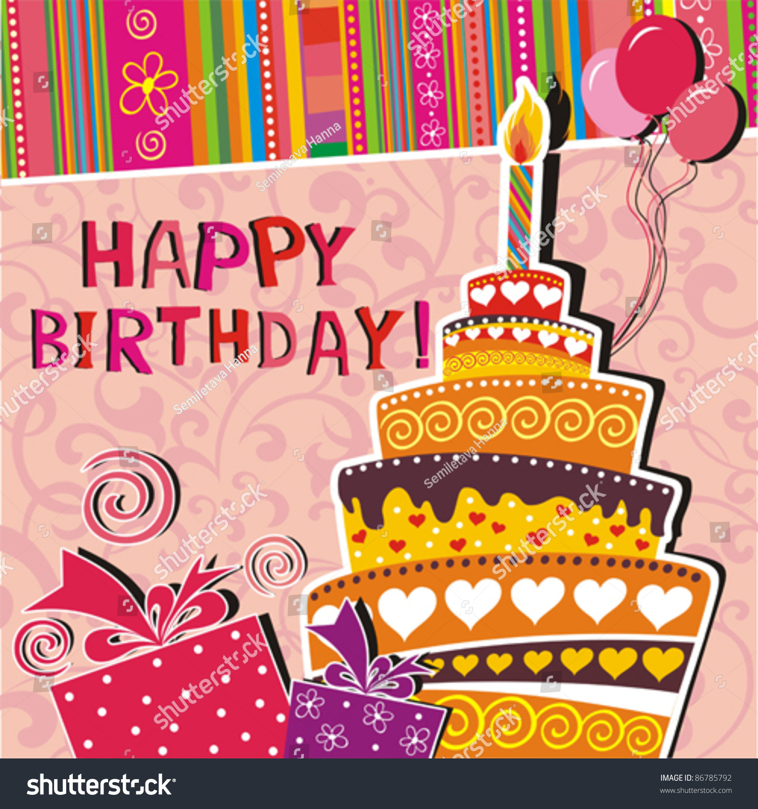 Vector Card With Birthday Cake - 86785792 : Shutterstock