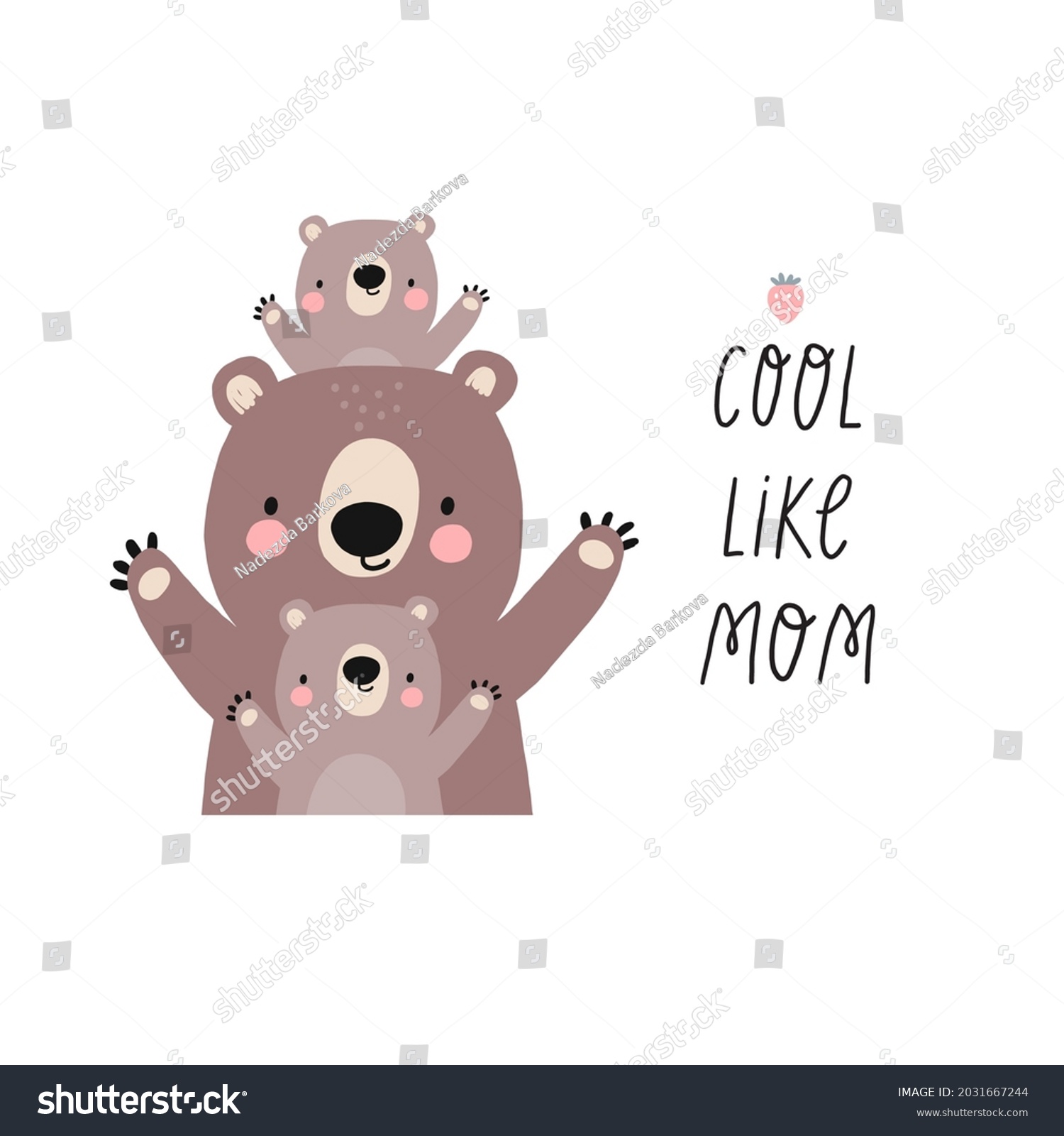 SVG of Vector card with cute Bear. Flat style print for kids. Mom and baby cute cartoon Bear character. Mother's Day card. Hand drawn lettering - cool like mom svg