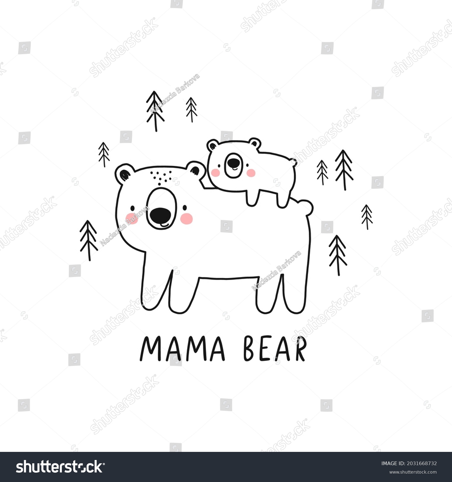 SVG of Vector card with cute Bear. Flat style print for kids. Mom and baby cute cartoon Bear character. Mother's Day card. Hand drawn lettering - cool like mom svg