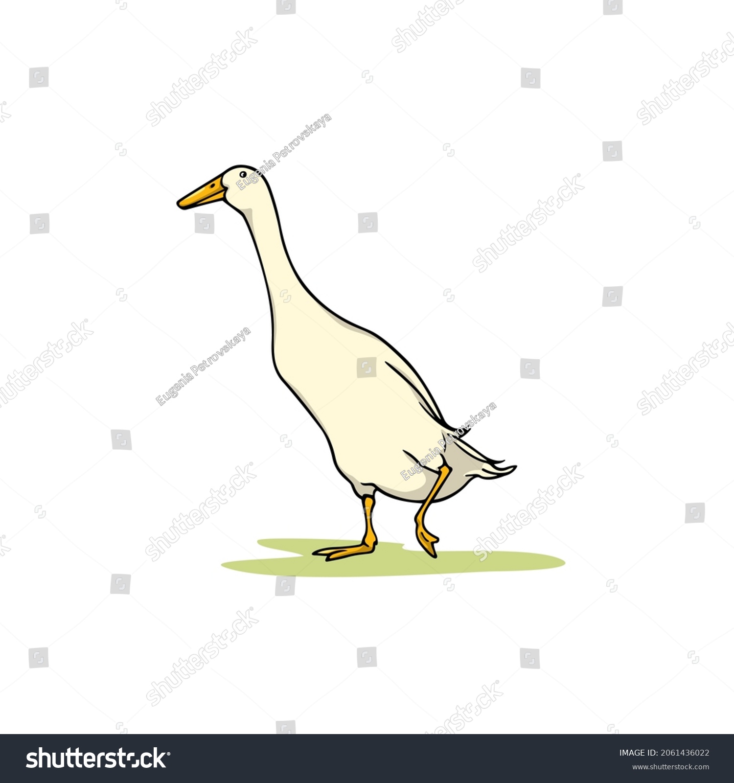 SVG of Vector card with hand drawn cute white Indian Runner duck. Ink drawing, graphic style. Beautiful farm products design elements. svg