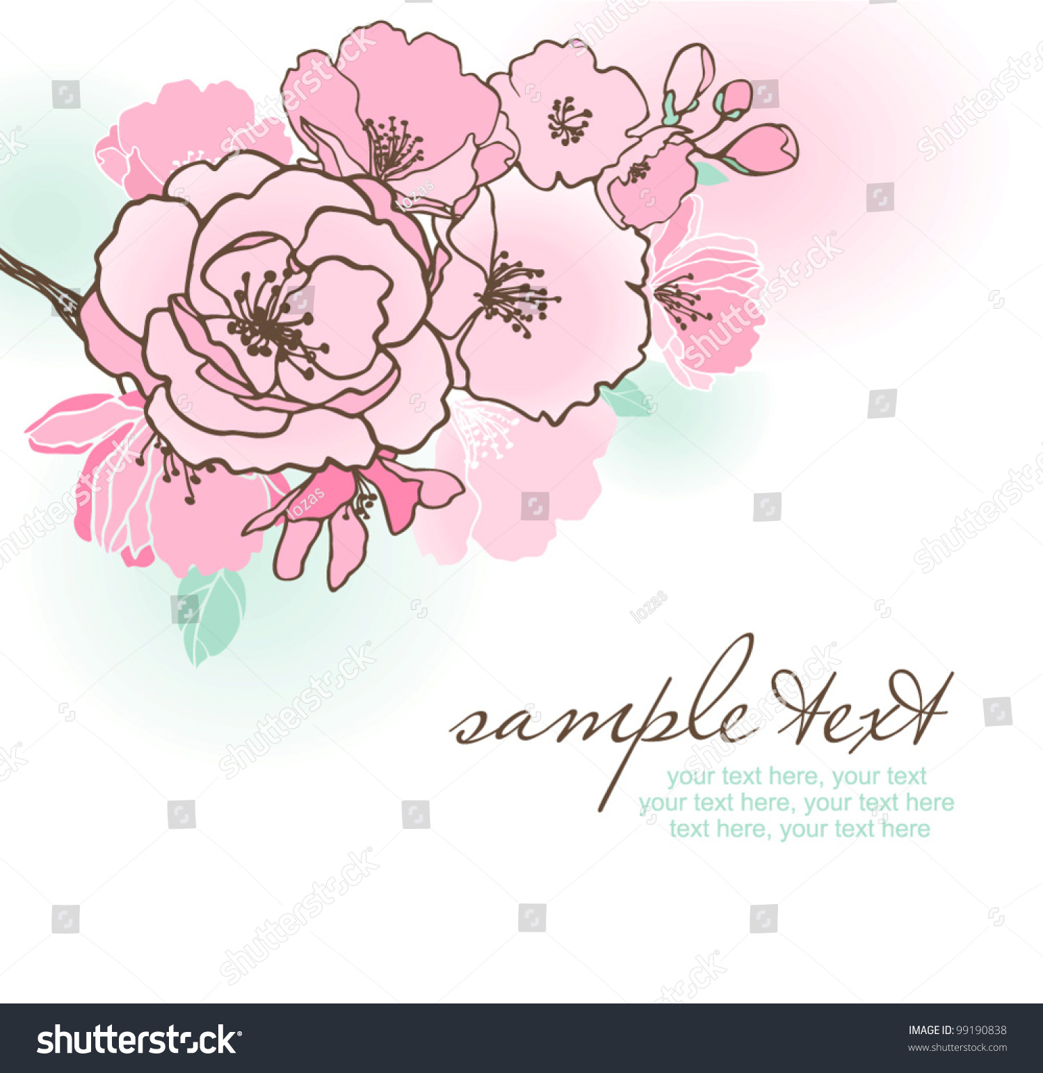 Vector Card Stylized Cherry Blossom Text Stock Vector 99190838 ...