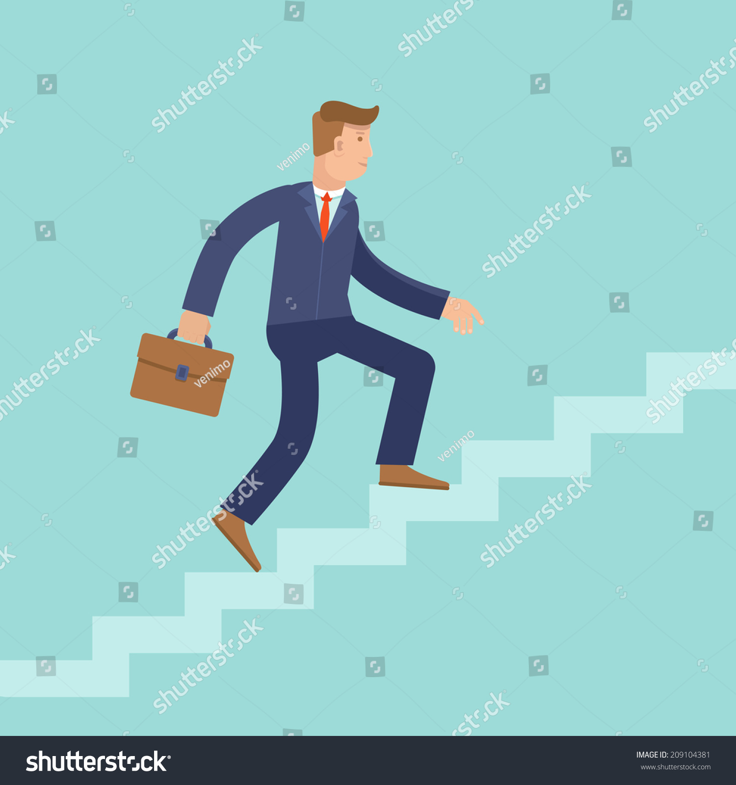 Vector Career Concept In Flat Style - Cartoon Man Climbing The ...