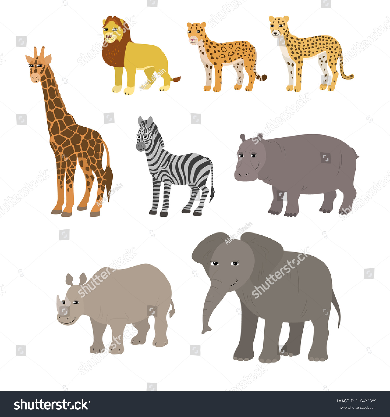 Vector Cartoon Animals Lion Leopard Cheetah Stock Vector (Royalty Free ...