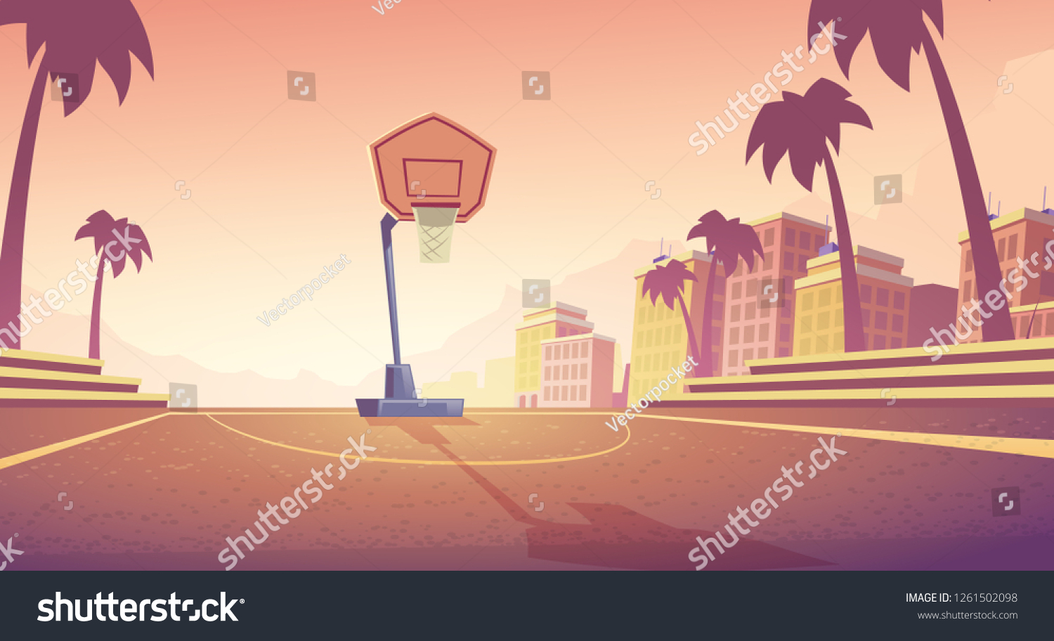 Vector Cartoon Background Basketball Court City Vector Có Sẵn Miễn