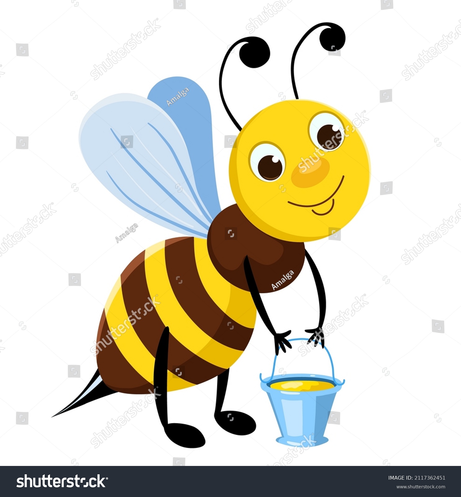 Vector Cartoon Bee Flies Bucket Honey Stock Vector (Royalty Free ...