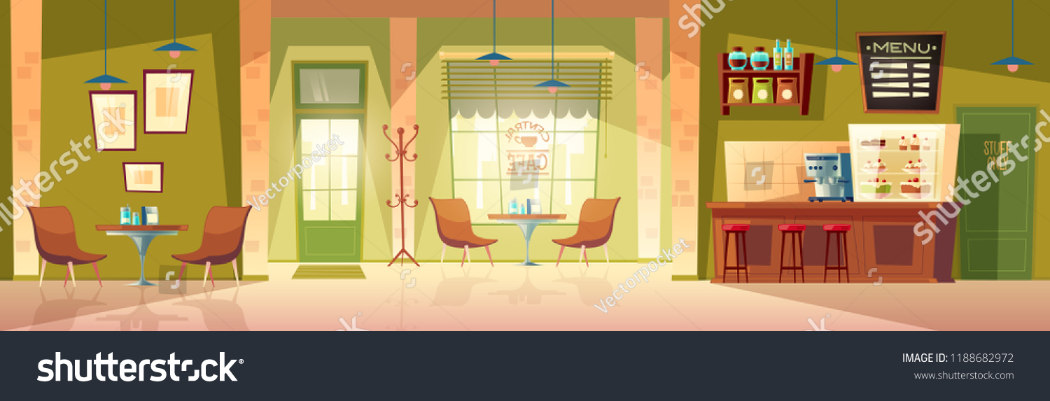 Vector Cartoon Cafe Room Cozy Interior Stock Vector (Royalty Free ...