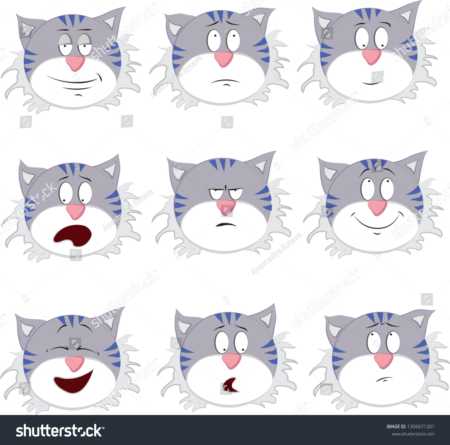 Vector Cartoon Cat Different Emotions Stock Vector Royalty Free