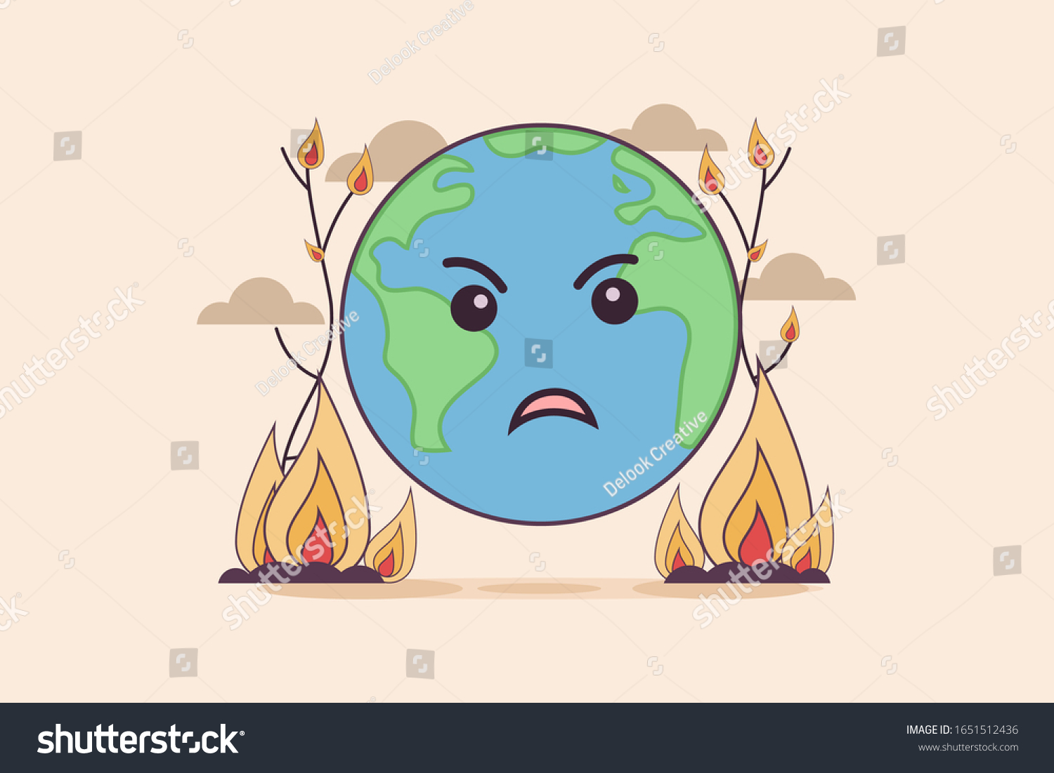 Vector Cartoon Character Illustration Angry Earth Stock Vector (Royalty ...