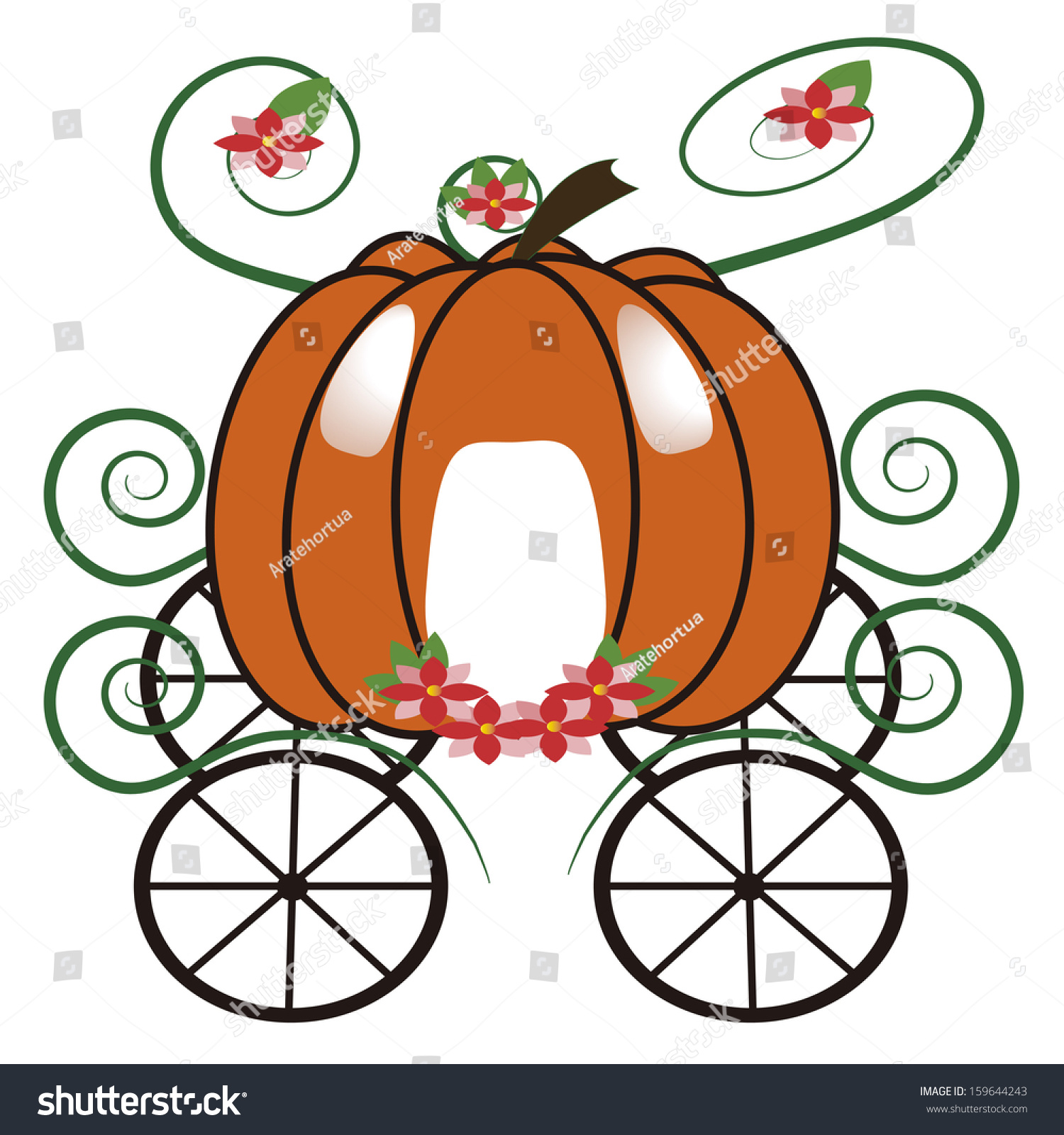 Vector Cartoon Cinderella Orange Pumpkin Chariot Isolated - 159644243 ...