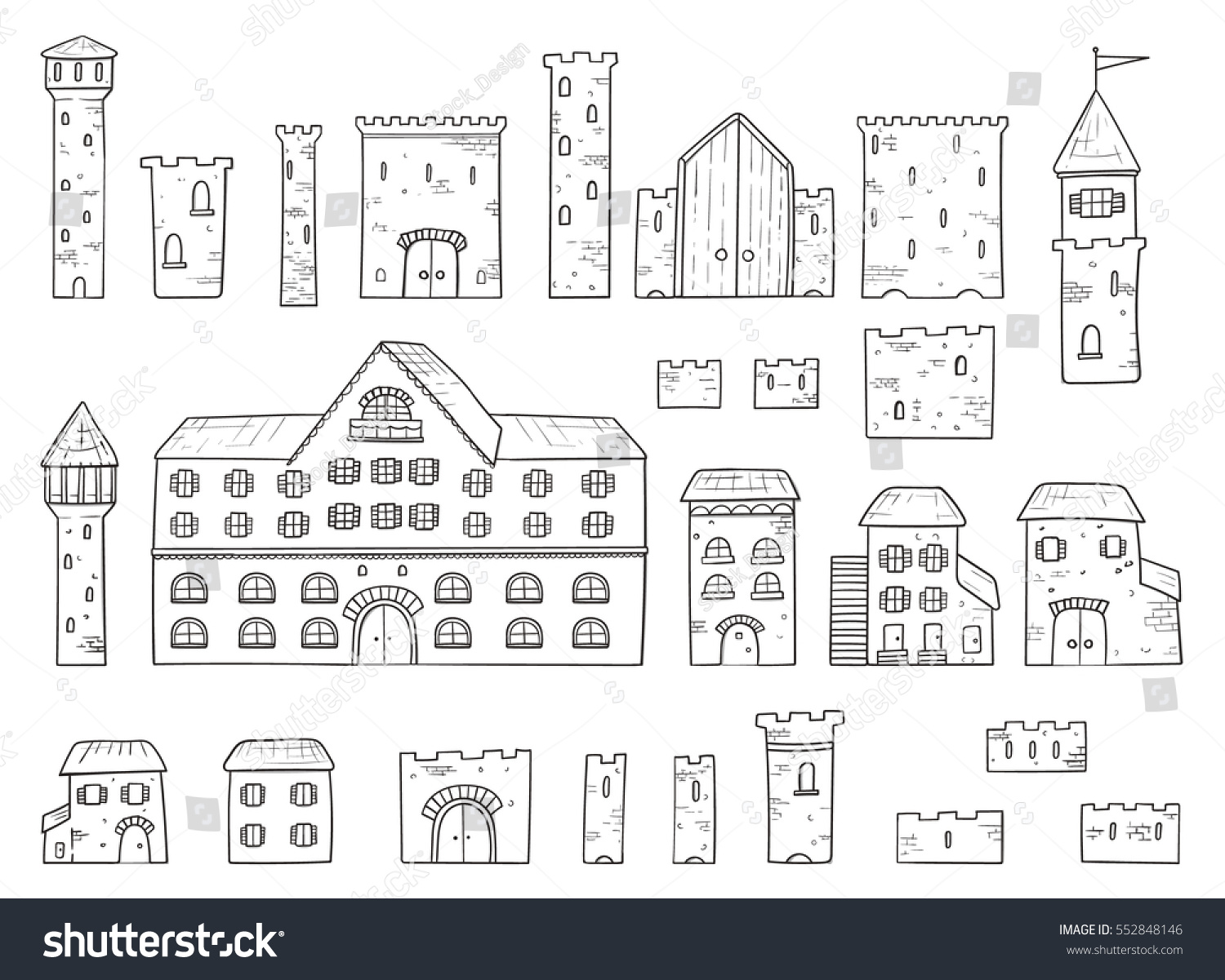 Vector Cartoon Cute Creator Castles Set Stock Vector (Royalty Free ...