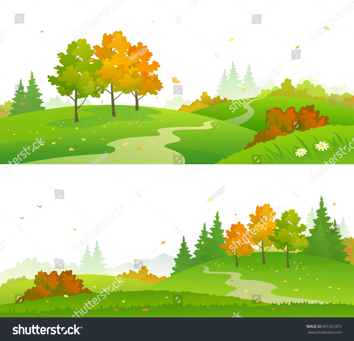 Vector Cartoon Drawing Colorful Autumn Forest Stock Vector Royalty Free