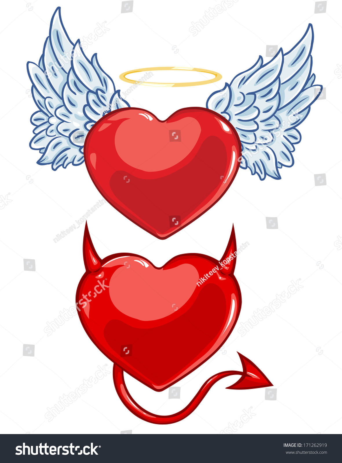 Vector Cartoon Evil Angels Hearts Stock Vector (Royalty Free) 171262919