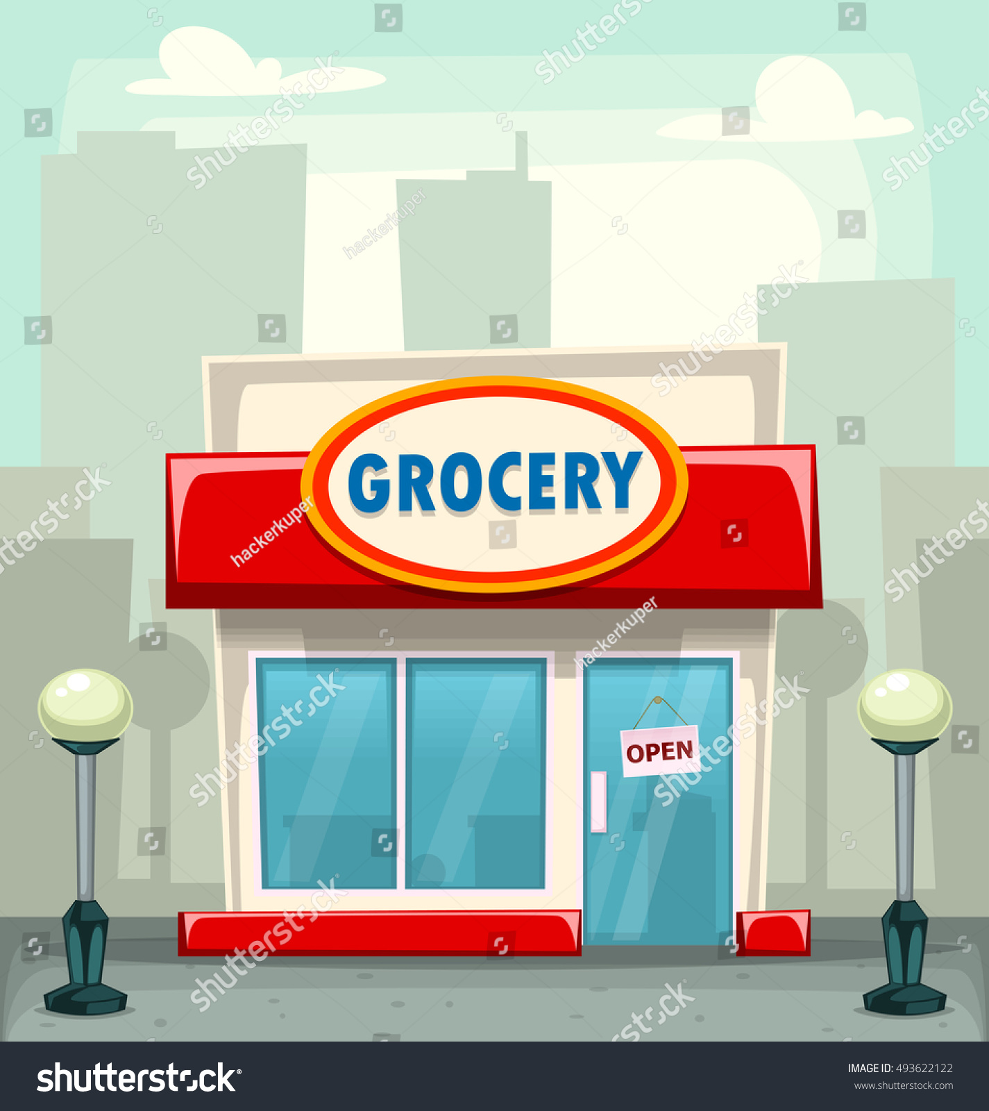 Vector Cartoon Grocery Store Building Illustration Stock Vector