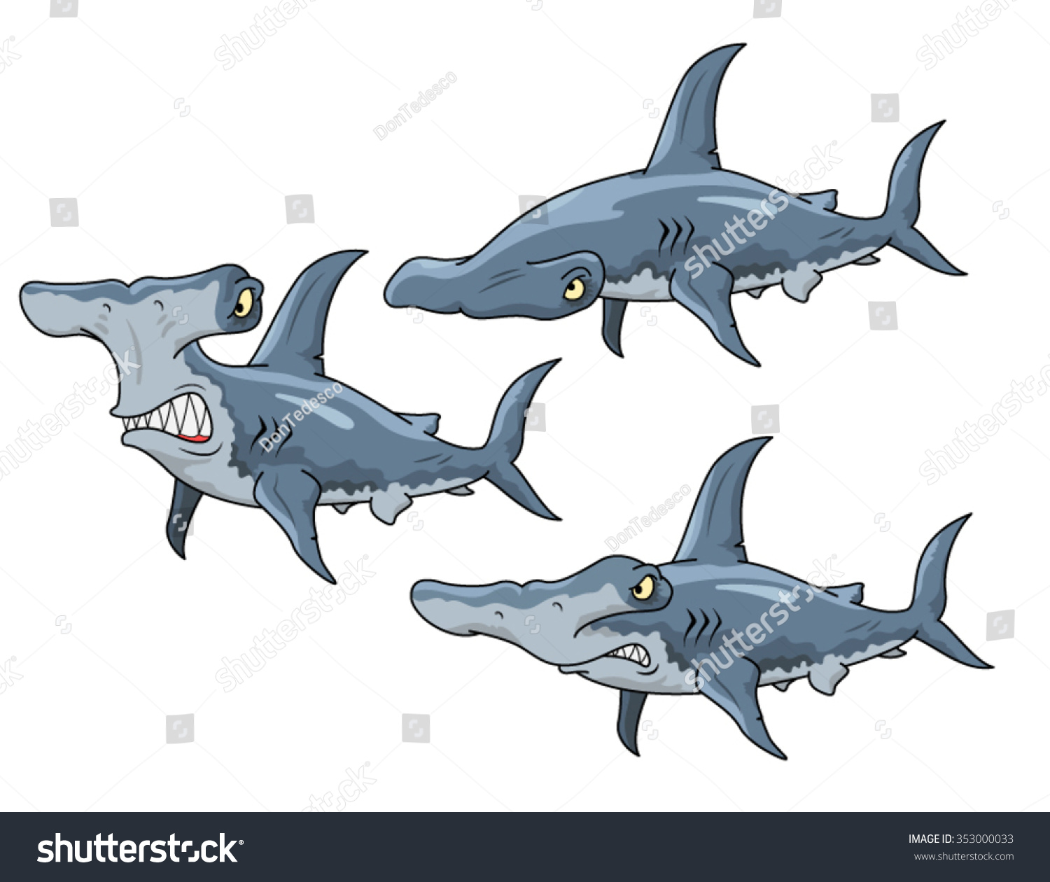 Vector Cartoon Hammerhead Shark Stock Vector 353000033 - Shutterstock