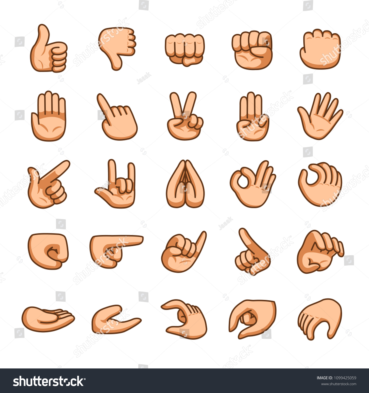 Vector Cartoon Hands Gestures Icon Set Stock Vector Royalty Free 1099425059 2754