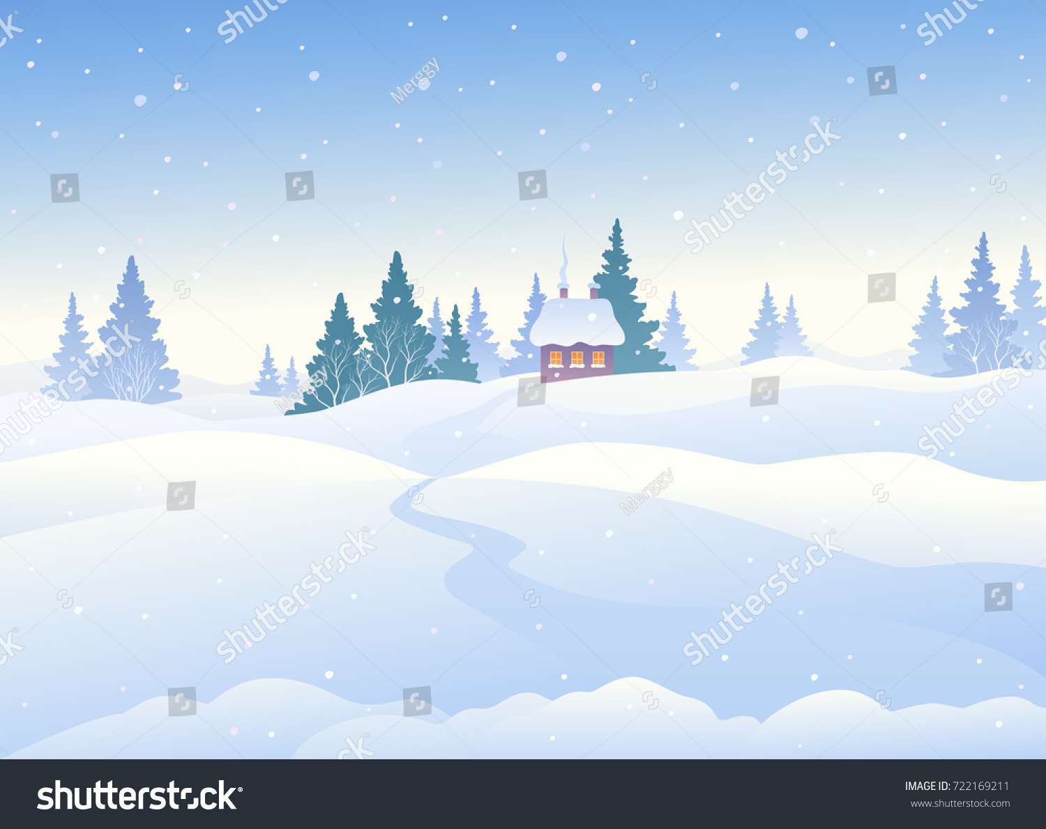 Vector Cartoon Illustration Beautiful Christmas Landscape Stock Vector ...