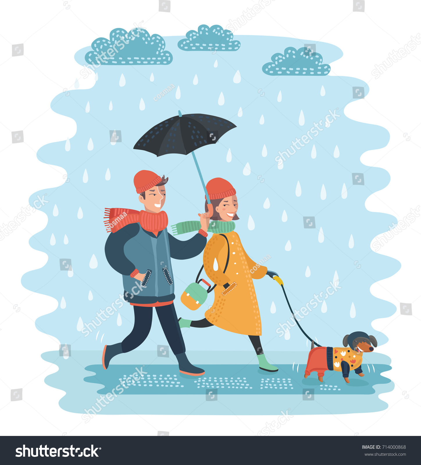 Vector Cartoon Illustration Couple Under Umbrella Stock Vector ...