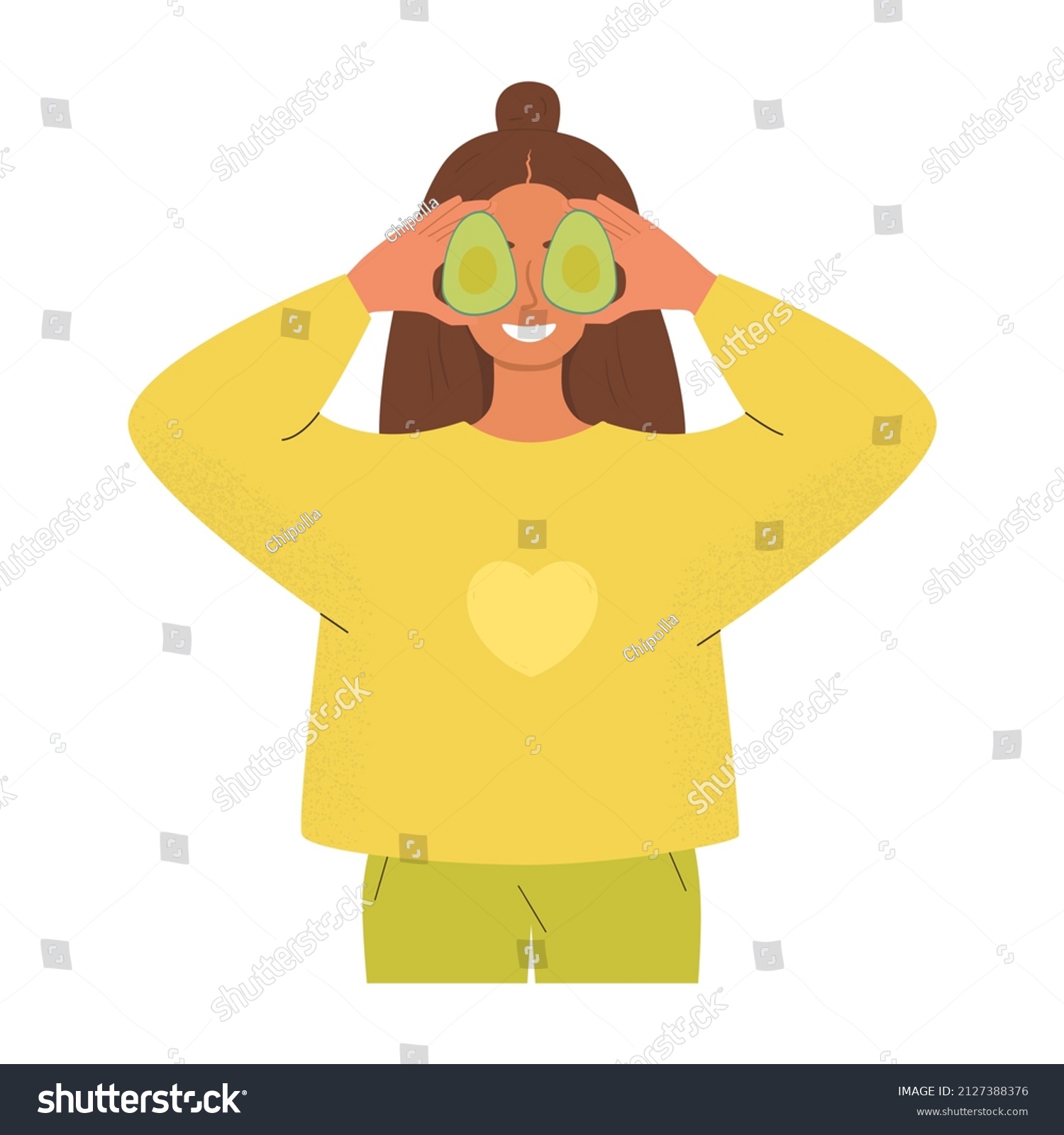 Vector Cartoon Illustration Cute Woman Covering Stock Vector (Royalty ...