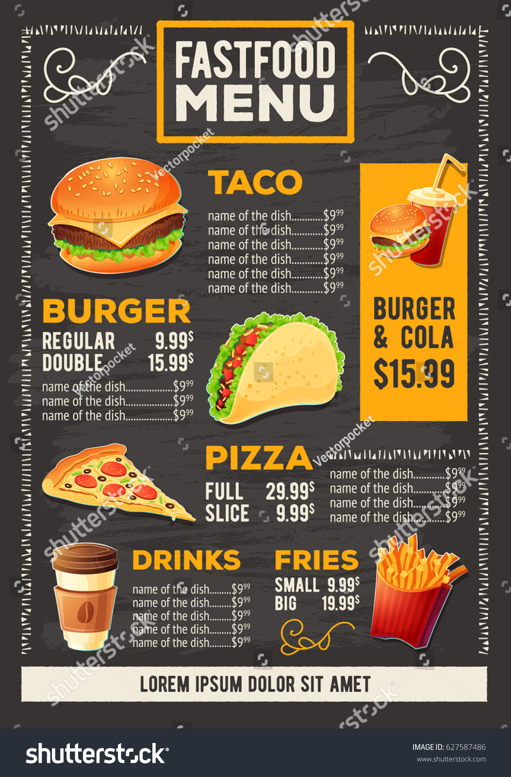 Vector Cartoon Illustration Design Fast Food Stock Vector (Royalty Free
