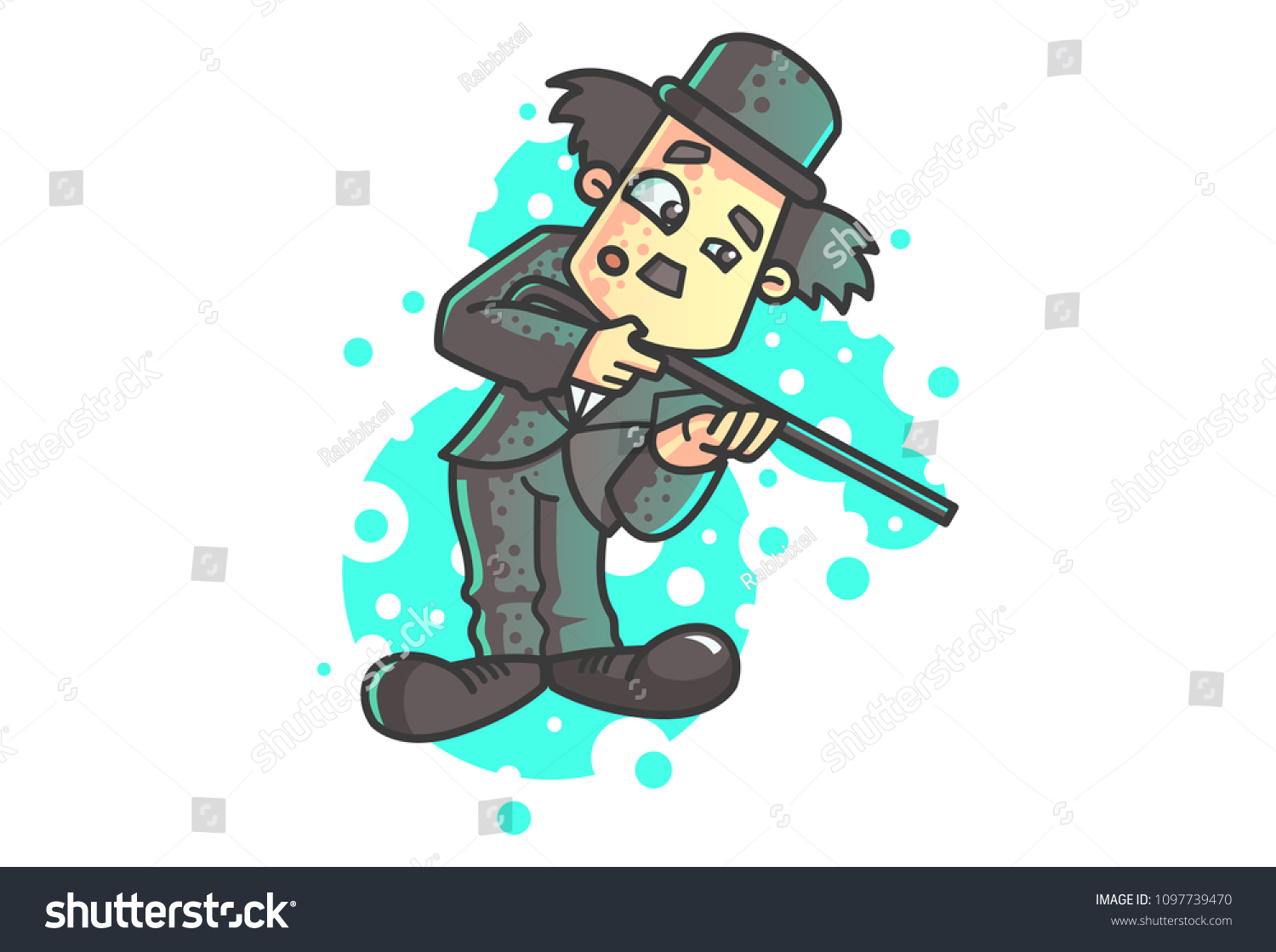 Vector Cartoon Illustration Charlie Chaplin Holding Vector De Stock