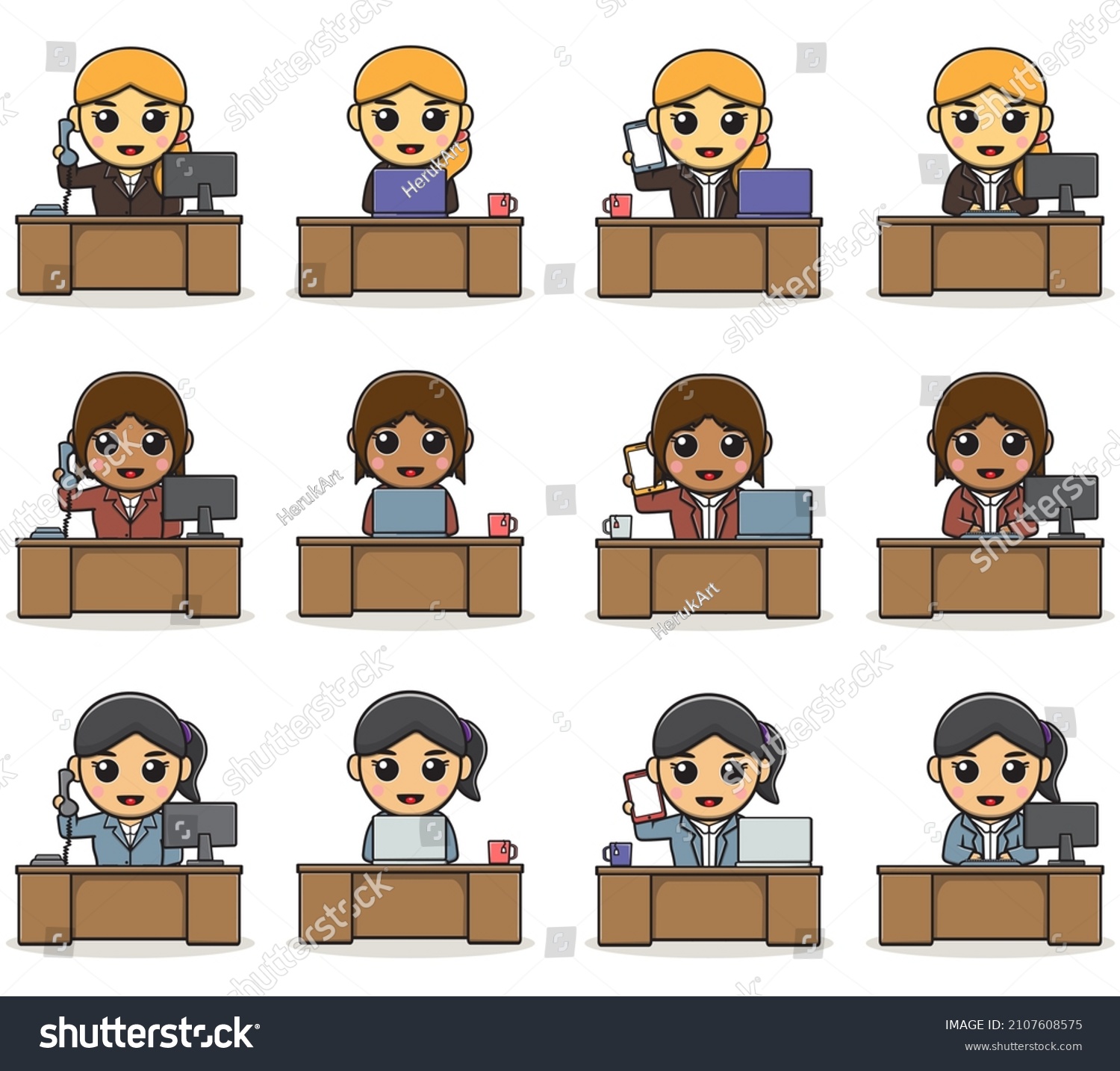 Vector Cartoon Illustration Cute Business Woman Stock Vector (Royalty ...